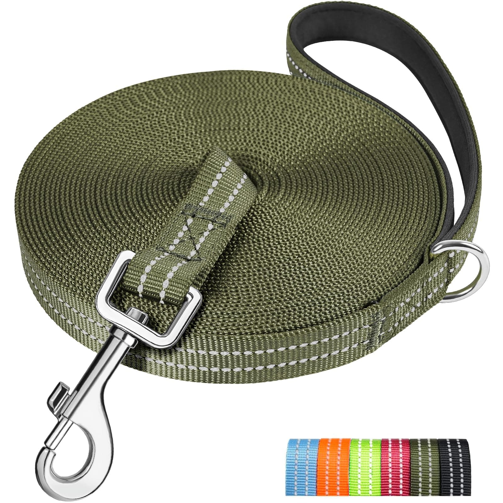 XX BEN Laisse robuste et légère de 15 m pour chiens, avec dragonne confortable et réfléchissante, crochet en métal, pour toutes tailles
