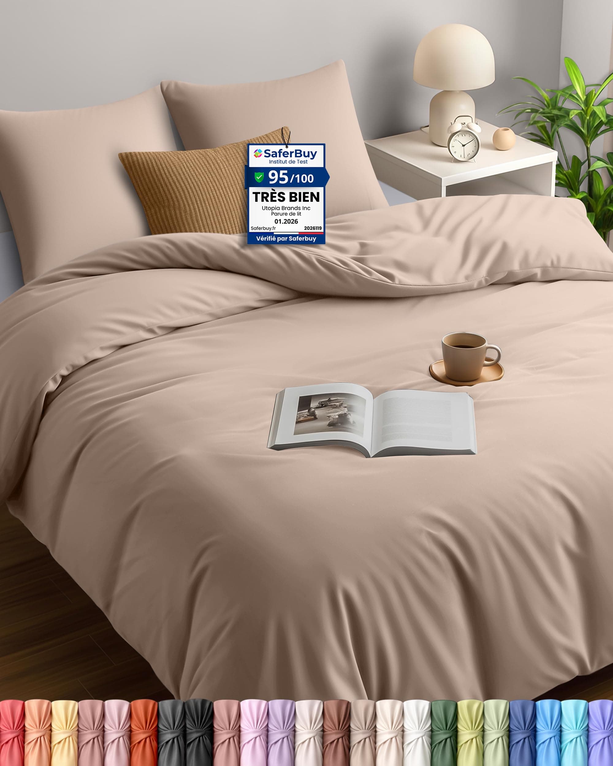 Utopia Bedding Housse de Couette 240x260 cm avec 2 Taies d'oreiller 65x65 cm (Beige) - Parure de Lit 240 x 260 cm - Ensembles de Housses de Couette en Microfibre brossée Douce