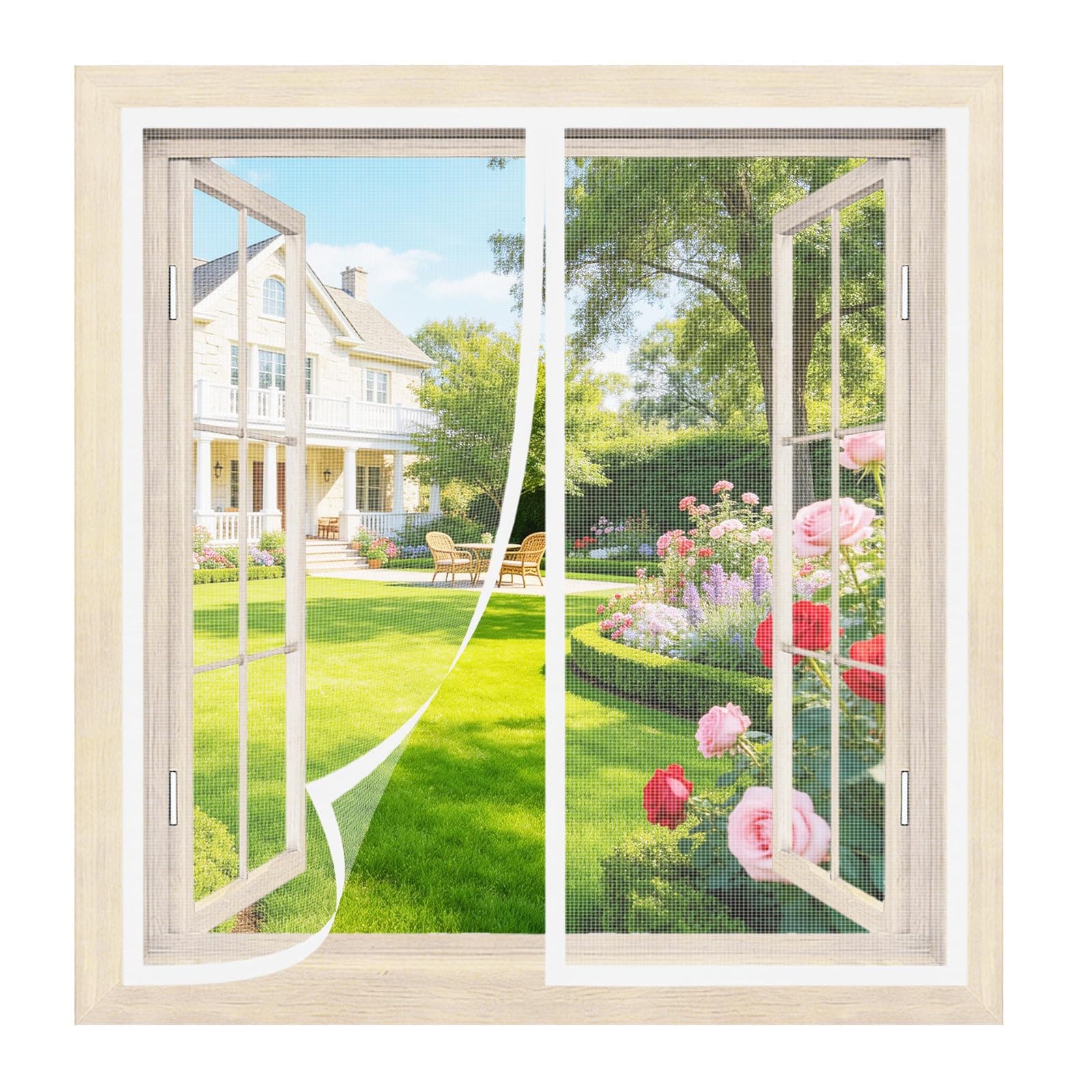 Moustiquaire Fenetre Magnetique 95 x 130 cm Blanc - Moustiquaire pour Fenêtre Montage sans Perçage, Fermeture Automatique, Maillage Ultra-Fin, Adaptable à la Plupart des Fenêtres et Portes de Balcon