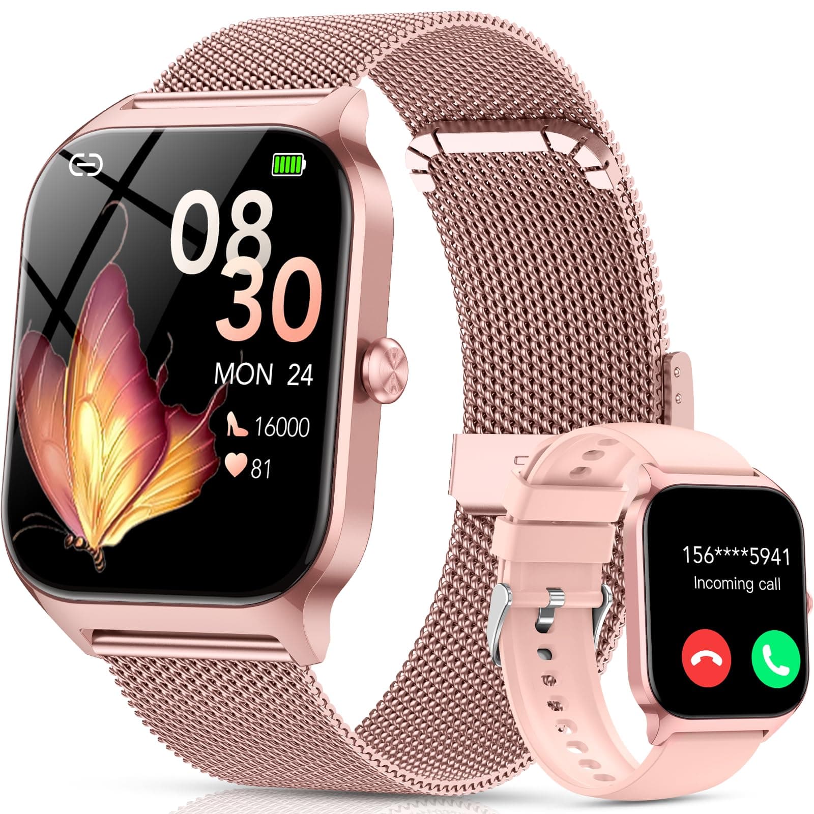 Reloj Inteligente Mujer con Llamadas Bluetooth y Asistente IA, Whatsapp Notificaciones,1.85" HD Smartwatch Mujer con SpO2/Pulsómetro/Monitor de Sueño,120+ Modos Deportes para iPhone Android,2 Correas