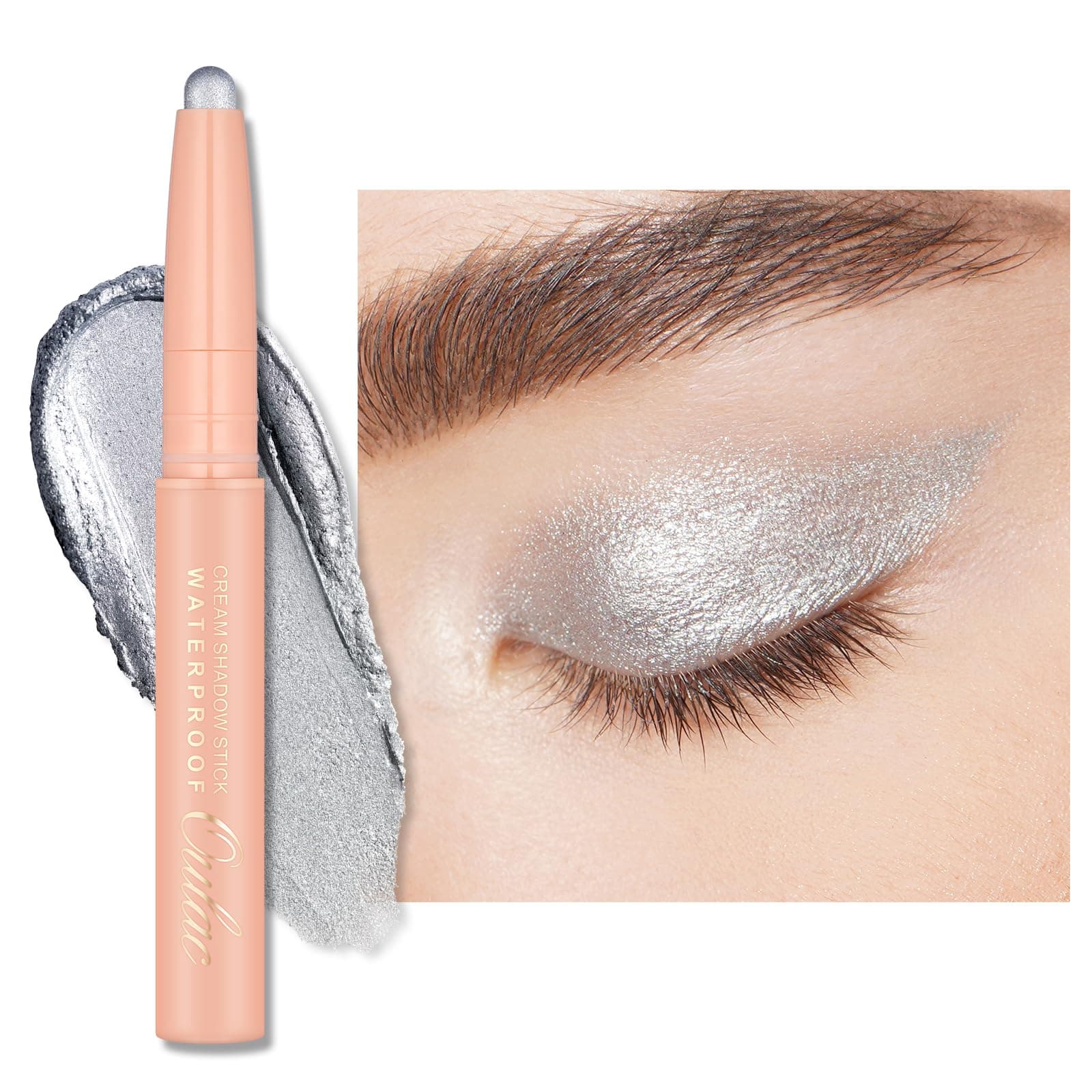 Oulac Rotary Stick Ombretto Argento Finitura Metallica - Impermeabile e a Prova di Sbavature, Dura 16 Ore+, Texture Cremosa e Setosa, Vegan, 09 Silver Heart