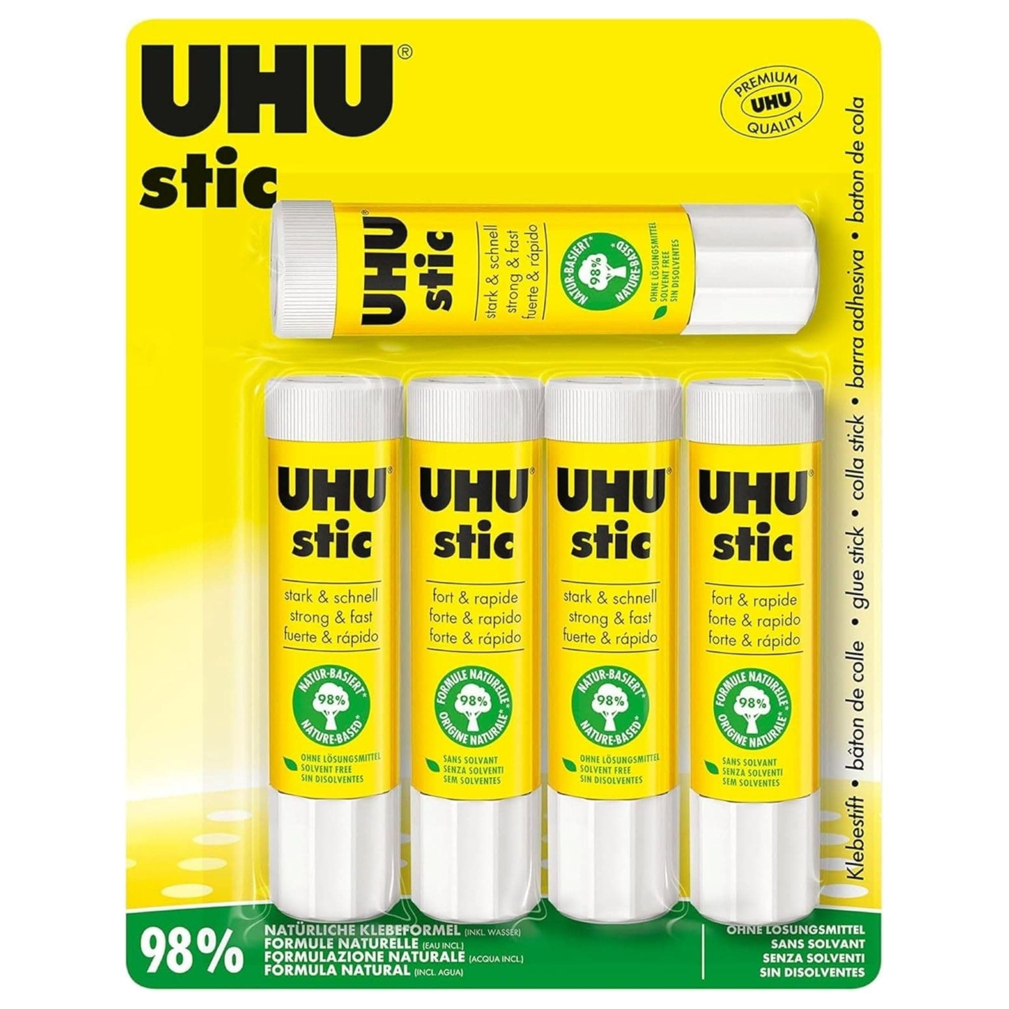 UHU Stic - Bâton de Colle Sans Solvants | Tube De Colle Blanc, Enfant, Loisirs Créatifs, Maison, Fourniture De Bureau, École - Lot de 5 Stics de 21 g