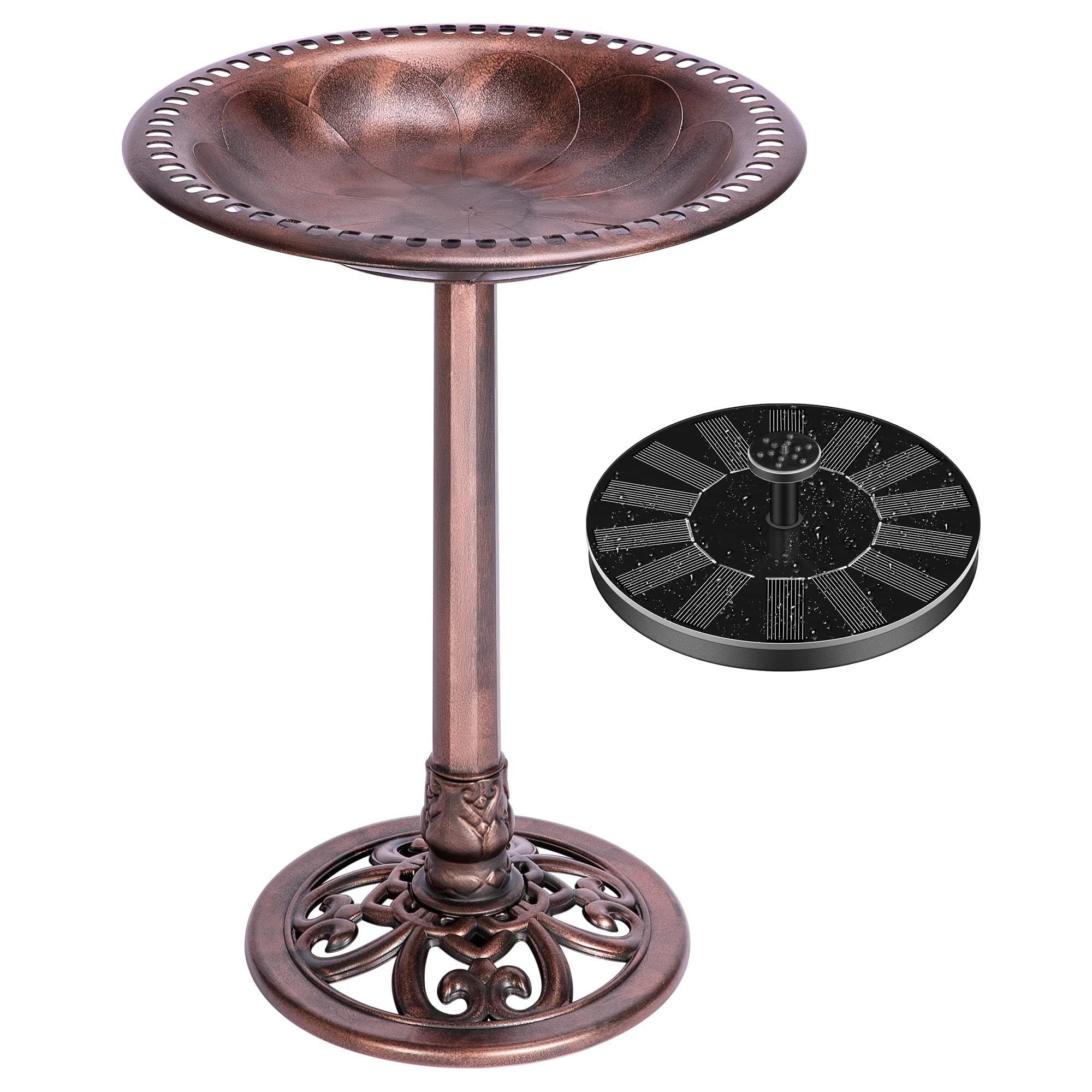 VIVOHOME Bain-Mangeoire d'oiseaux Extérieur 71cm avec Fontaine Solaire, Grande Vasque en Résine Traditionnelle sur Pied pour Jardin, Patio, Décoration Extérieure