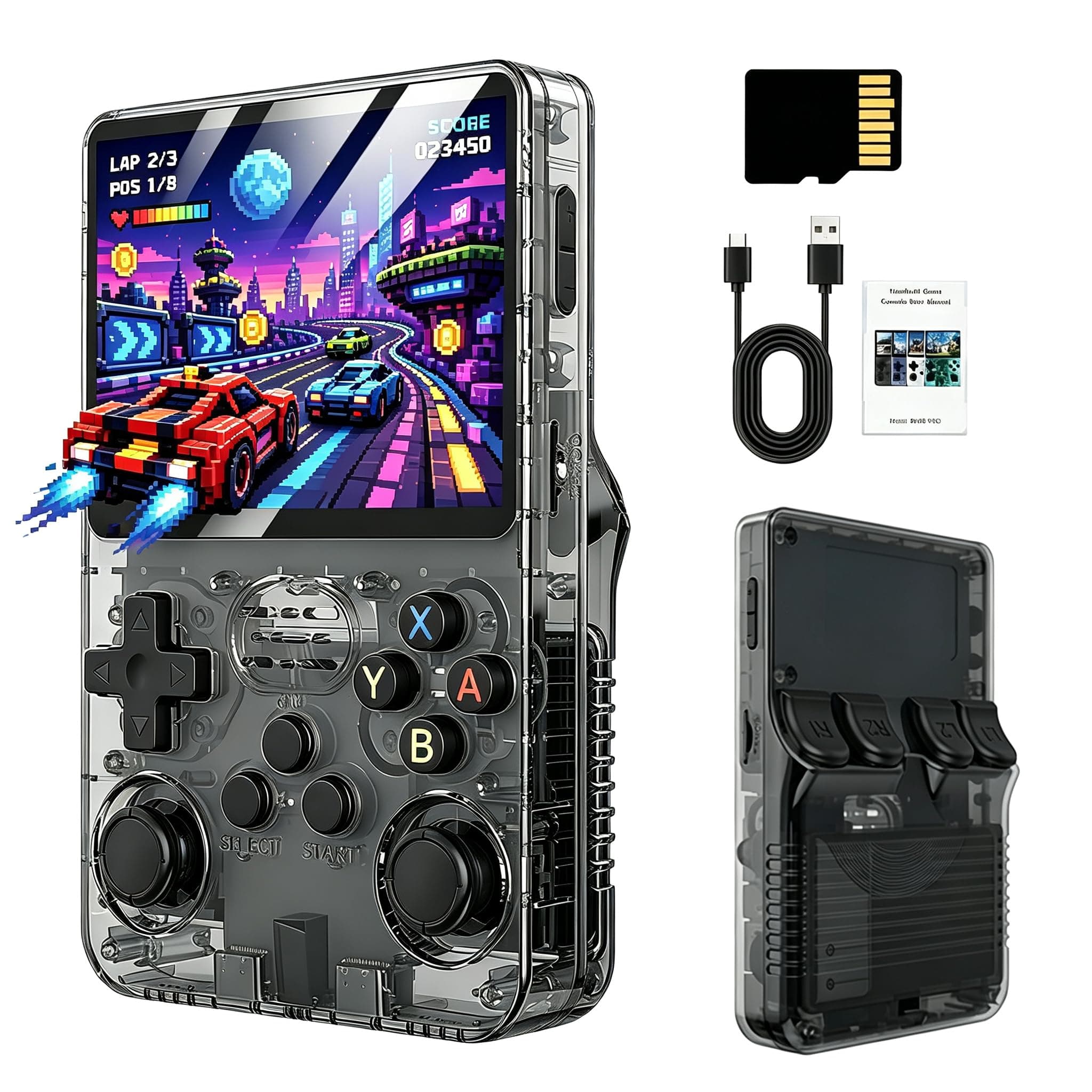 Console de Jeu Rétro Portable Écran IPS 3,5 Pouces (Noir Cristal) | Console Retrogaming Portable Charge Rapide USB-C, Autonomie Élevée, Idéal Pour Sorties Et Cadeau Original