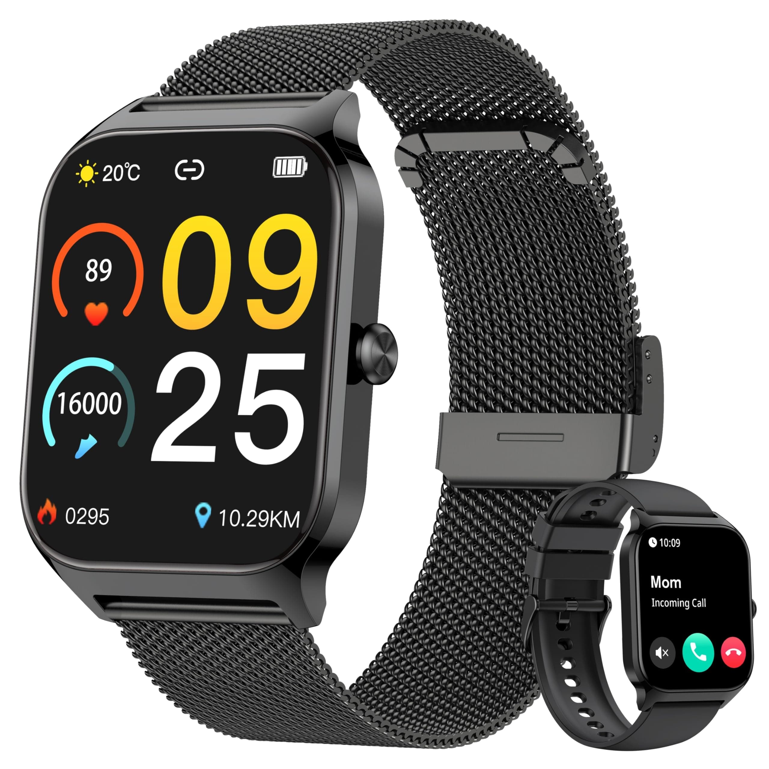KALINCO Smartwatch Uomo Donna, 1.85” IA Orologio Pressione Sanguigna, Chiamata Bluetooth, SpO2, Frequenza cardiaca, Stress, Sonno, Orologio mondiale, 100+ Sports Watch, Regalo Android iOS