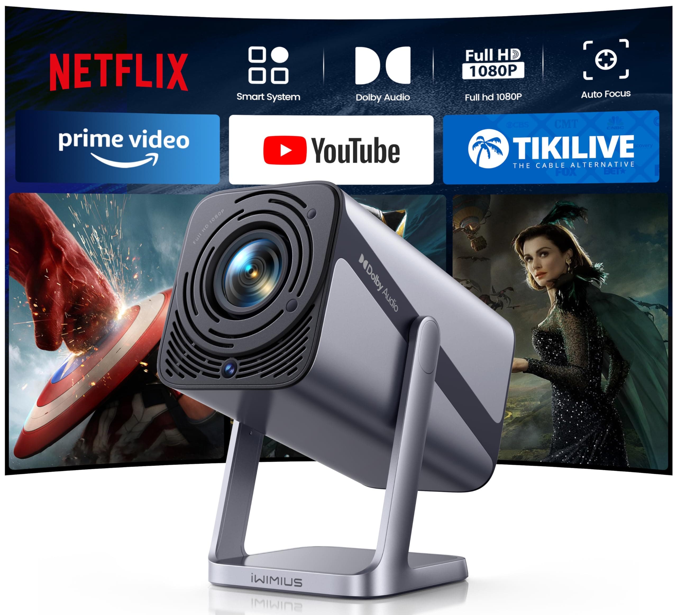 Vidéoprojecteur 4K【Netflix Inclus/Dolby】 30000 Lumen Projecteur 4K Auto Focus/Keystone Courte Focale, WiFi Bluetooth FHD 1080P Projecteur Portable WiFi6 Rotatif 360° Zoom RétroProjecteur Home Cinéma