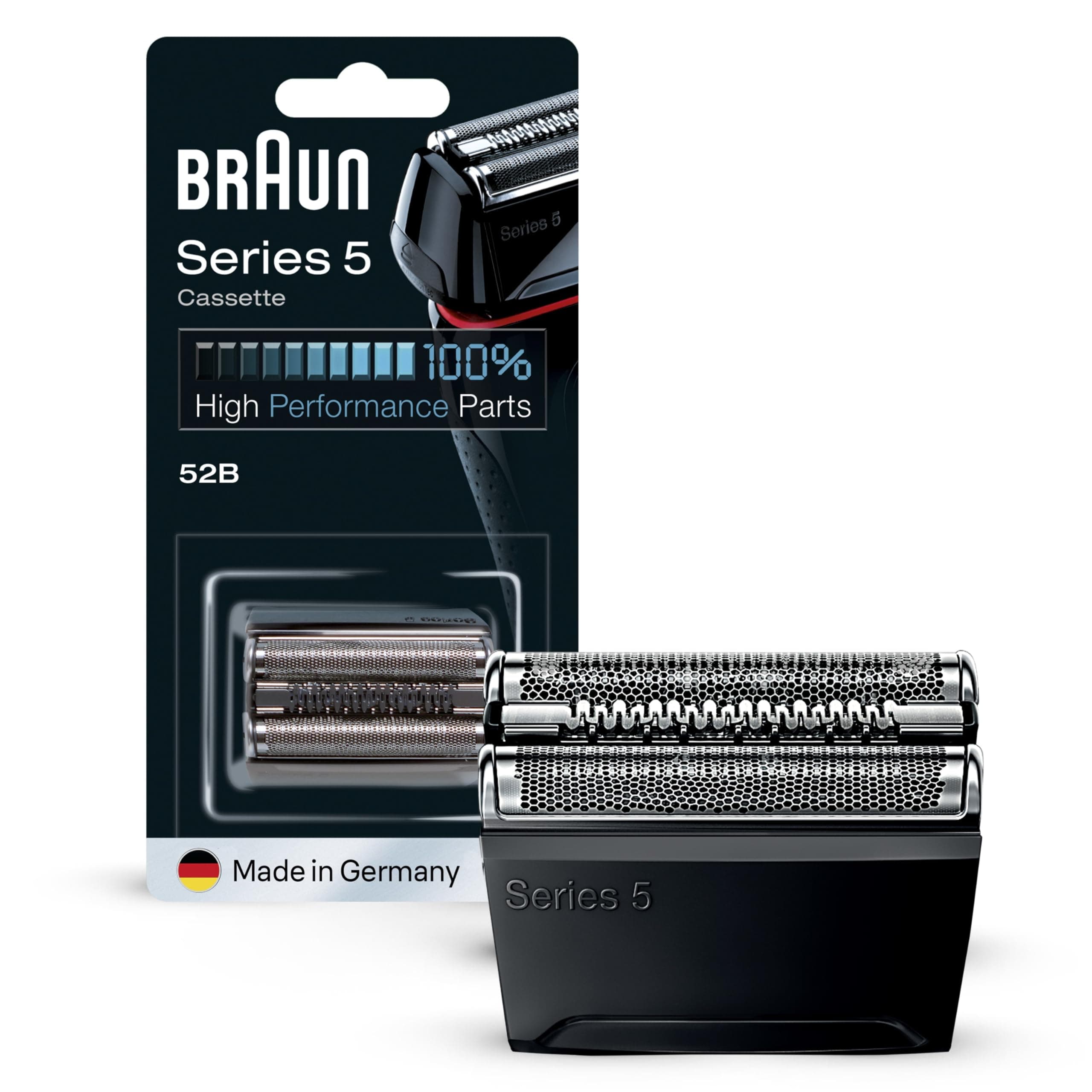 Braun 52B Testina di Ricambio Originale per Rasoio Elettrico Barba – Compatibile Con I Rasoi Series 5 Per Una Rasatura Ottimale Ogni Giorno, Nero