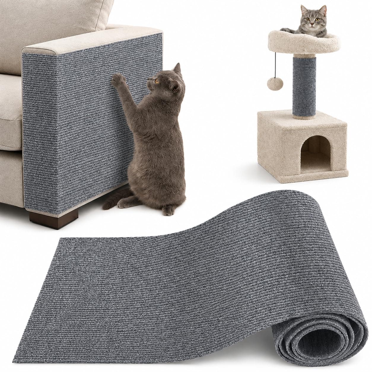 Griffoir Chat Canapé, Protection Canape Chat Anti Griffe 200 x 40 cm, Griffoir pour, Facile à Couper,Meubles,Murs,Sisal et Moquette (Gris Clair)