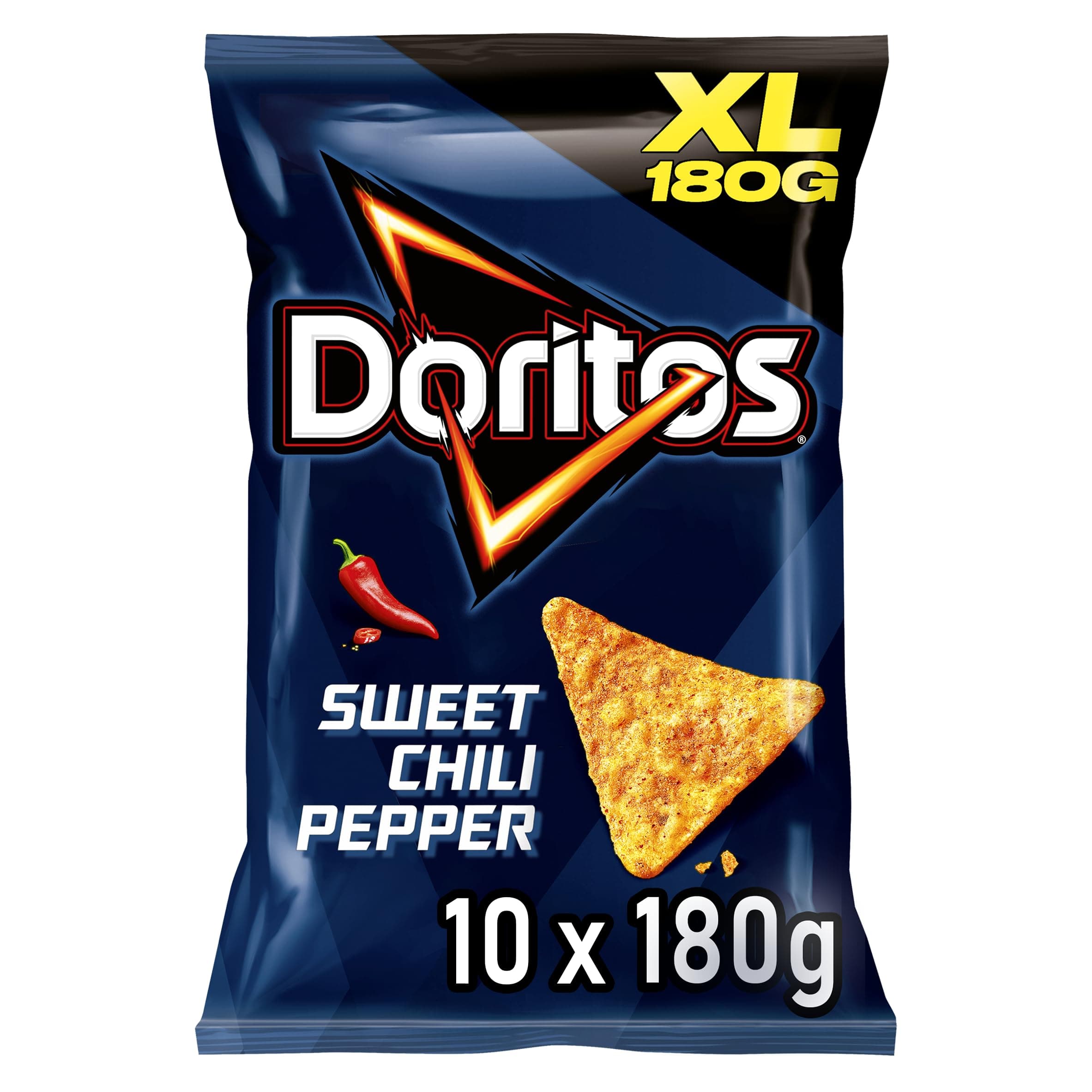Doritos Sweet Chili Pepper - Tortilla Nachos mit süßem Chili-Geschmack - Herzhafter Snack zum Knabbern aus Mais (10 x 180g)