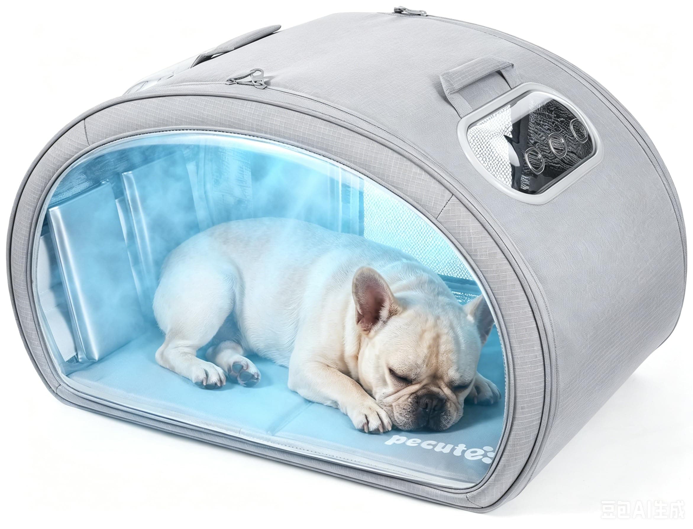 Pecute Katzenkühlhaus mit Dual-Kühl-System (6 Kühlakkus & Gel-Matte) – Faltbares Katzenzelt Sommer, Kühlt bis zu 8 Std. um 6°C – Wasserdichtes, Kratzfestes Katzenkühlbett für drinnen & draußen,Grau L