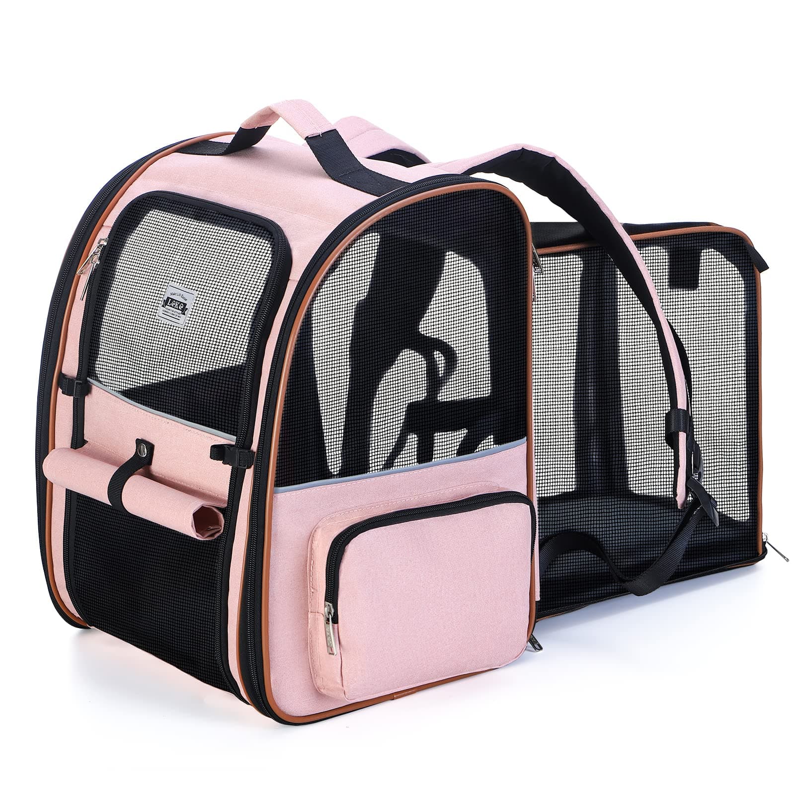 Lekespring Transportin Extensible con 4 Entradas | Mochila Impermeable y Transpirable para Gato y Perro Pequeño Carga Máxima 8kg - Transportin con Arnés Interno - Rosa