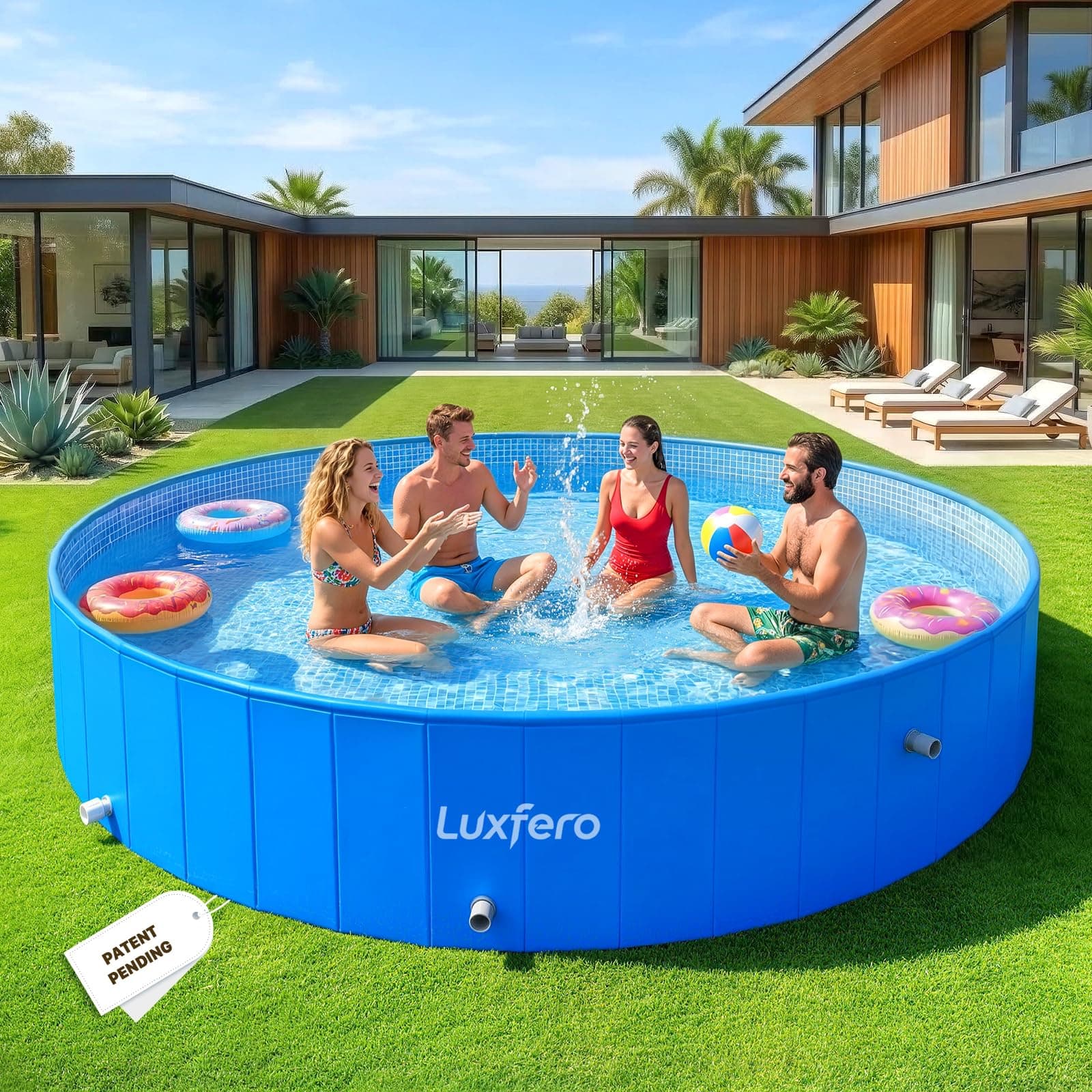Luxfero Piscine Tubulaire Ronde, Piscine Hors Sol, Piscine Metal Frame Épaissi, Facile à Ranger Piscine Pliable pour Enfants et Adultes, Piscine Frame Tubulaire Robuste pour Jardin, 228 x 228 x 50 cm