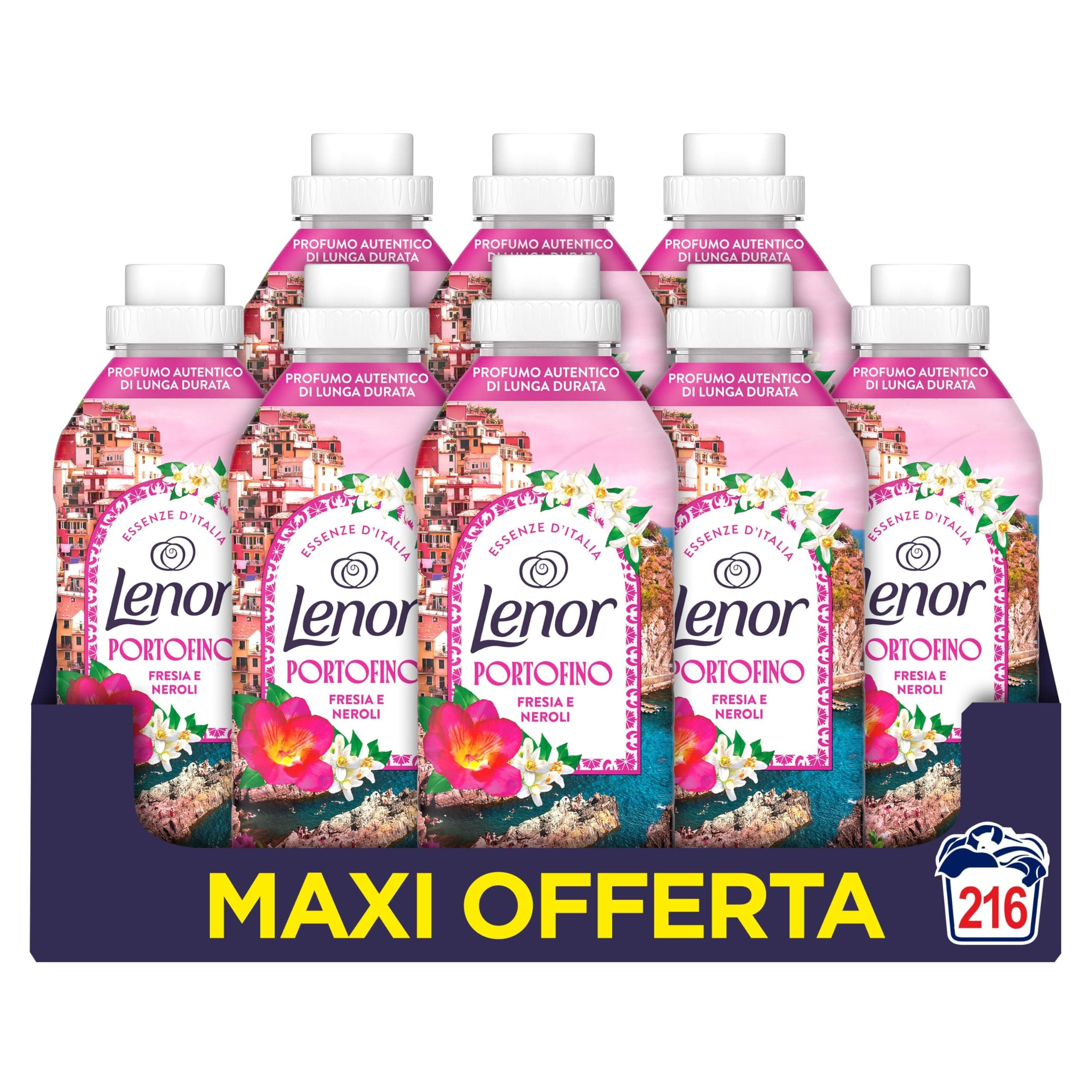 Lenor Ammorbidente Lavatrice Concentrato Essenze d’Italia,216 Lavaggi (27x8), Portofino, Note Di Fresia e Neroli, Profumo autentico di lunga durata