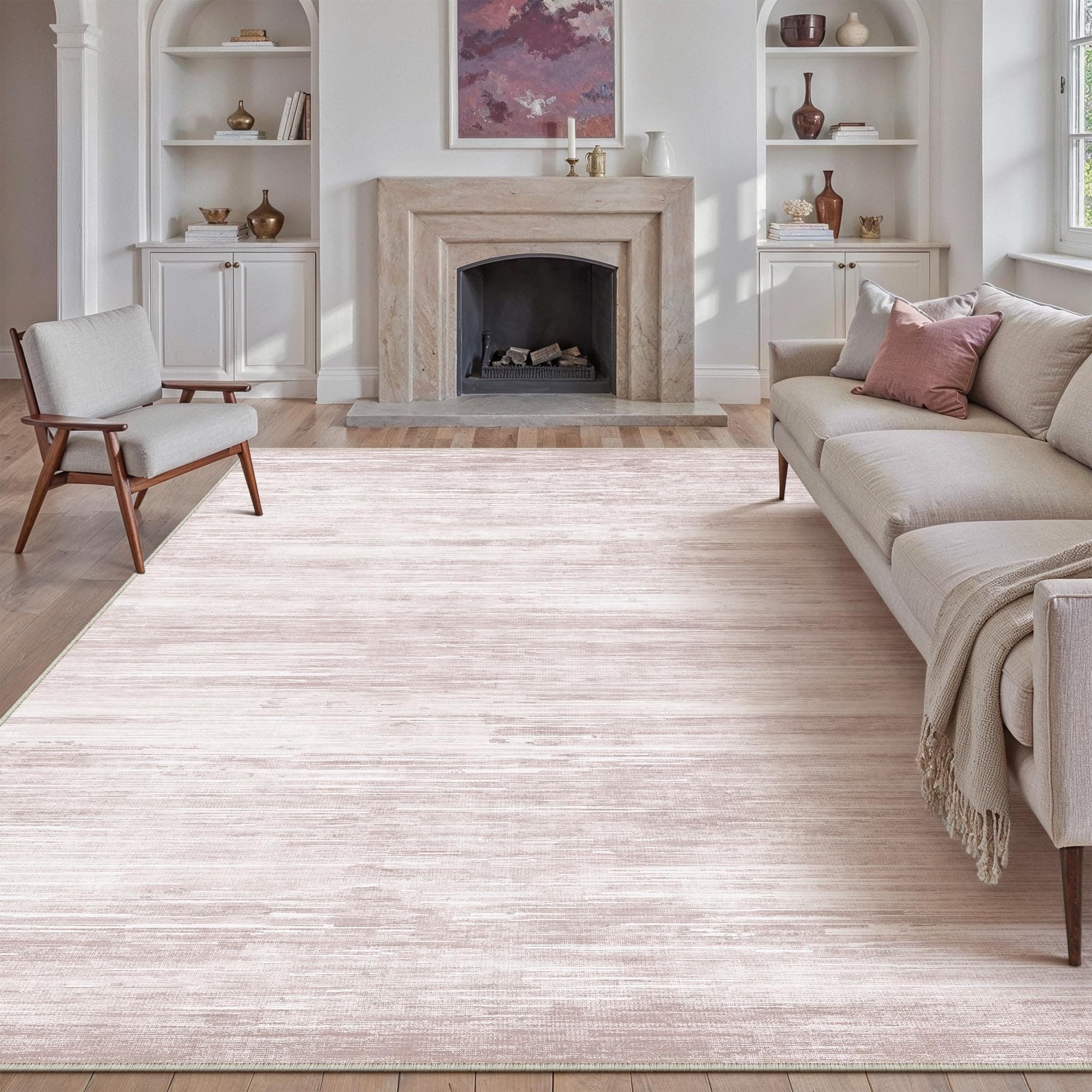 PureCozy Alfombra Salon 200x300cm Habitacion Tapete Sala Rosa Alfombras Antideslizante Lavable Lavadora Moderna Abstractas Carpete Dormitorio Comedor Pie Cama Rug Pelo Corto Grande Carpet