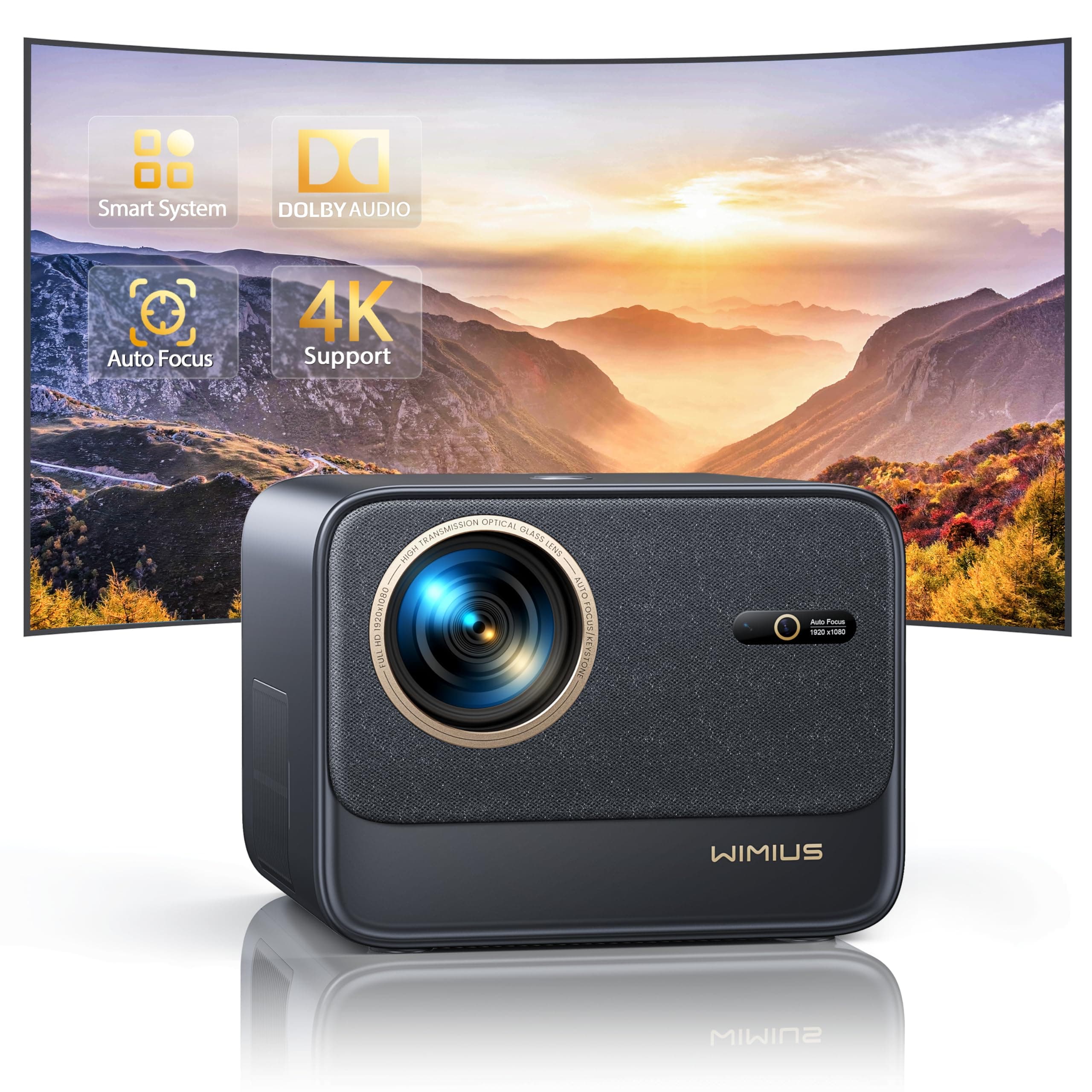 【Netflix Certifié/Dolby】 Vidéoprojecteur 4K WiFi Bluetooth, 36000 Lumens Auto Focus/Keystone Projecteur WiFi Full HD 1080P WiMiUS Vidéoprojecteur Scellé Anti-Poussière pour TV Stick/PS5 HDMI Ethernet