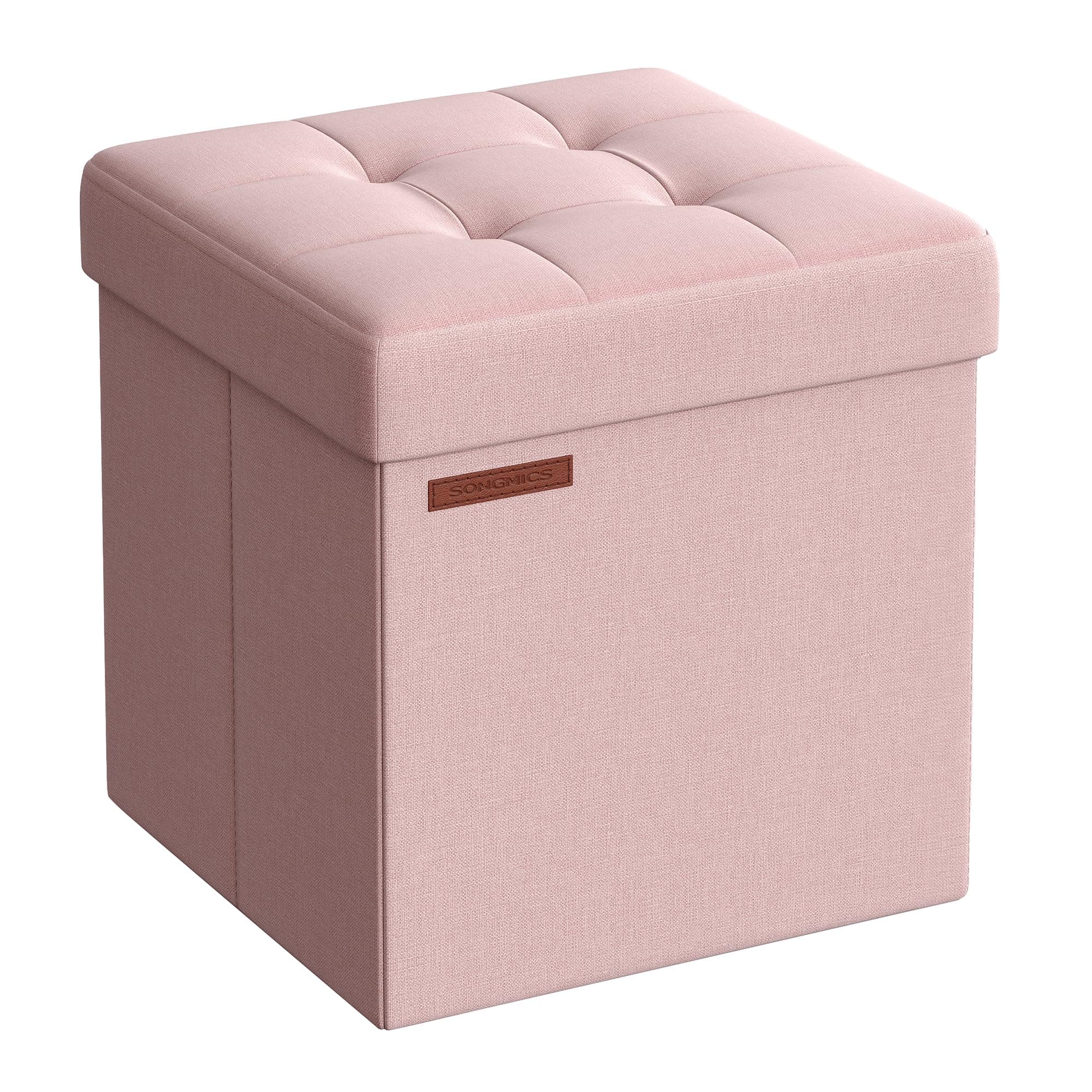 SONGMICS Pouf Contenitore da 38 cm, Cassapanca Pieghevole, Panca Contenitore, Poggiapiedi, per Camera da Letto Ingresso Soggiorno, Rosa Gelatina LSFO27R01