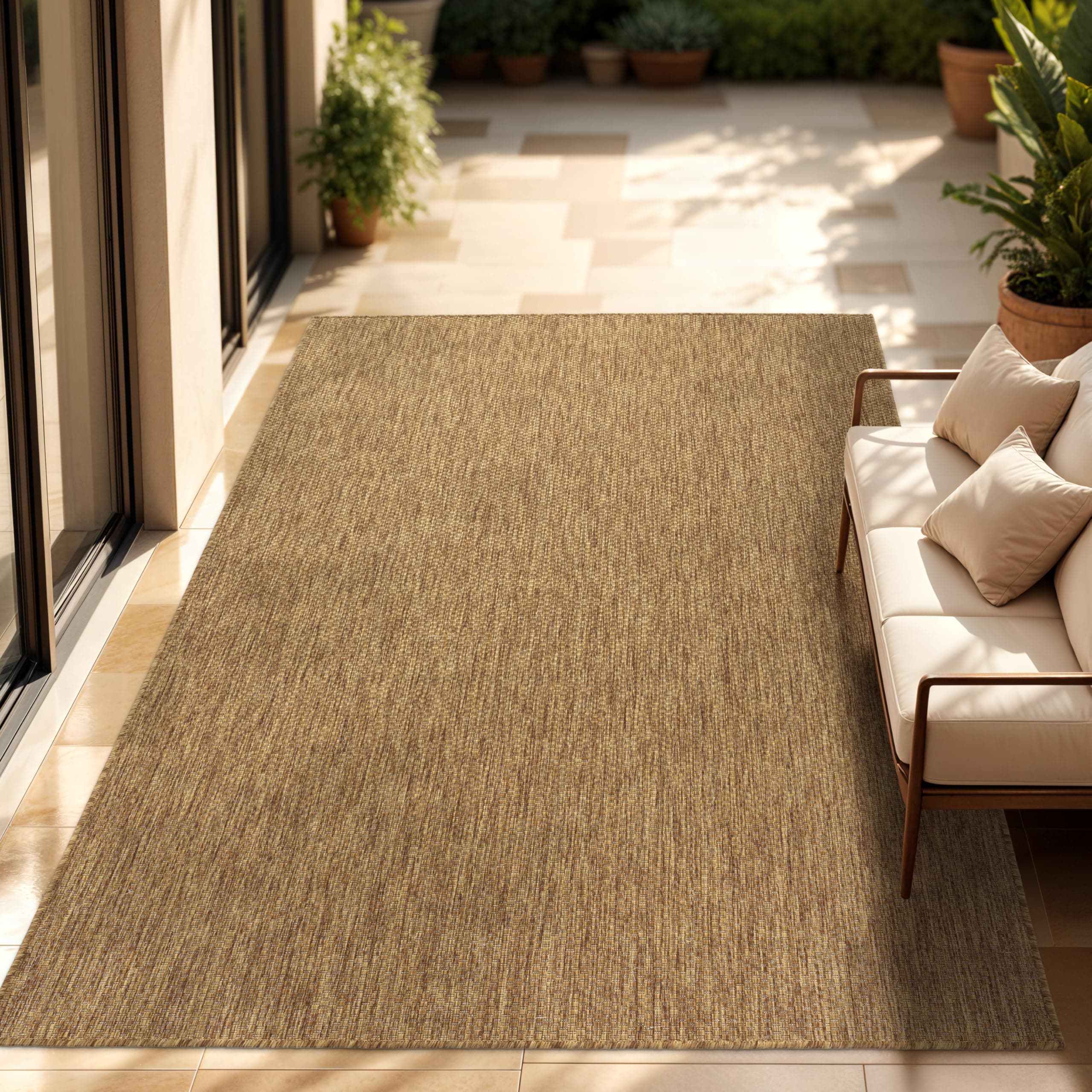 Paco Home Outdoor Teppich Flachgewebe Sisaloptik Modern Einfarbig meliert wetterfest & pflegeleicht Küchenteppich Ideal für Terrasse Balkon Garten, Grösse:240x340 cm, Farbe:Coffee