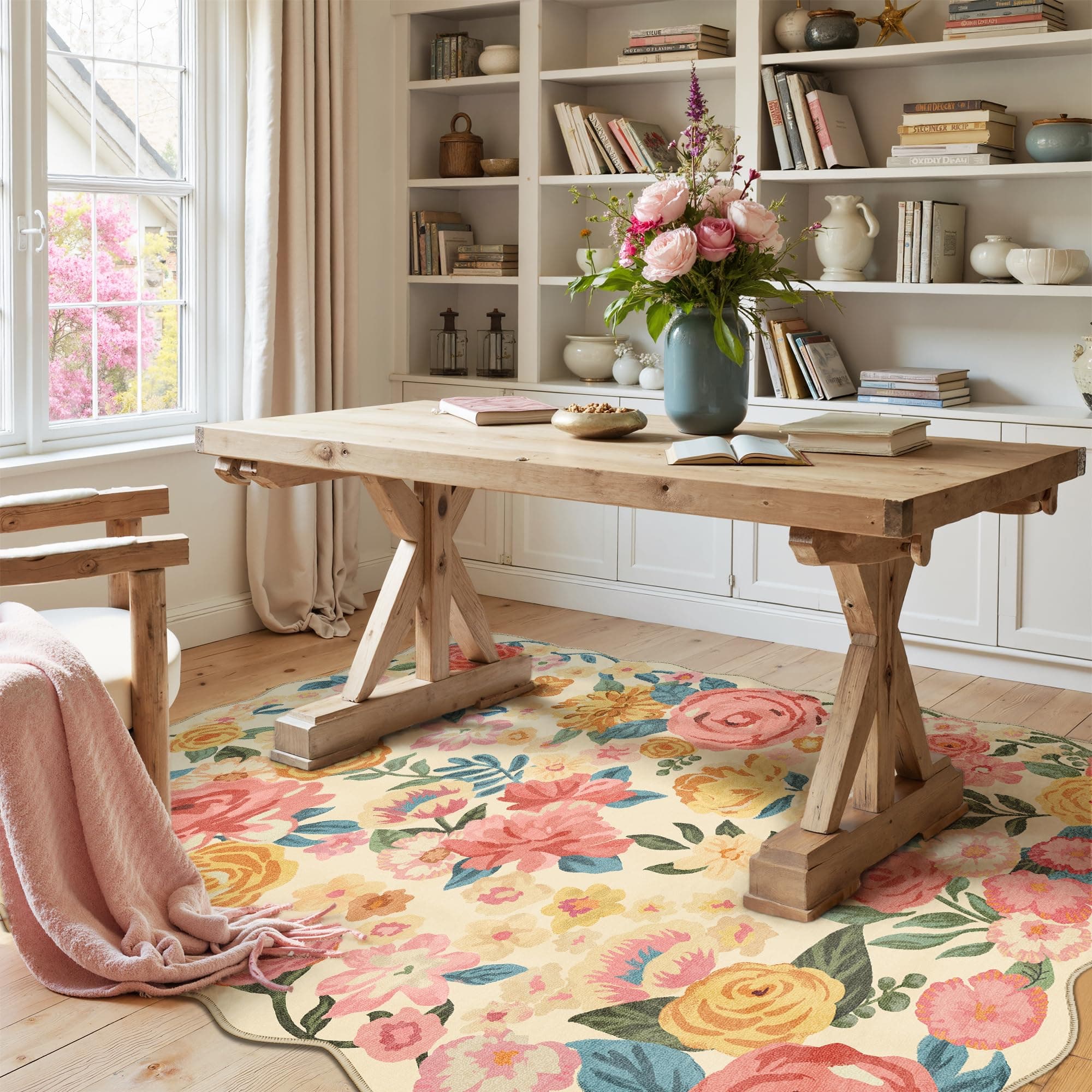 HUGEAR Beige Tappeto Salotto 120x170cm Camera da Pranzo Antiscivolo Tappeti Lavabile In Lavatrice Carpet Moderno Motivo Floreale Esterno Pelo Corto Misure Grandi Cameretta Sala Rug