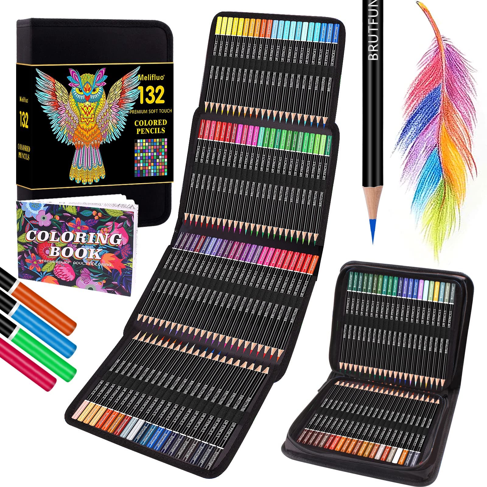 132 Lápices Colores Profesionales con Bolsa de Cremallera Portátil Premium Negra. Lápices de Dibujo Profesional Perfectos Para Adultos y Artistas que Dibujan, Colorear y Esbozar