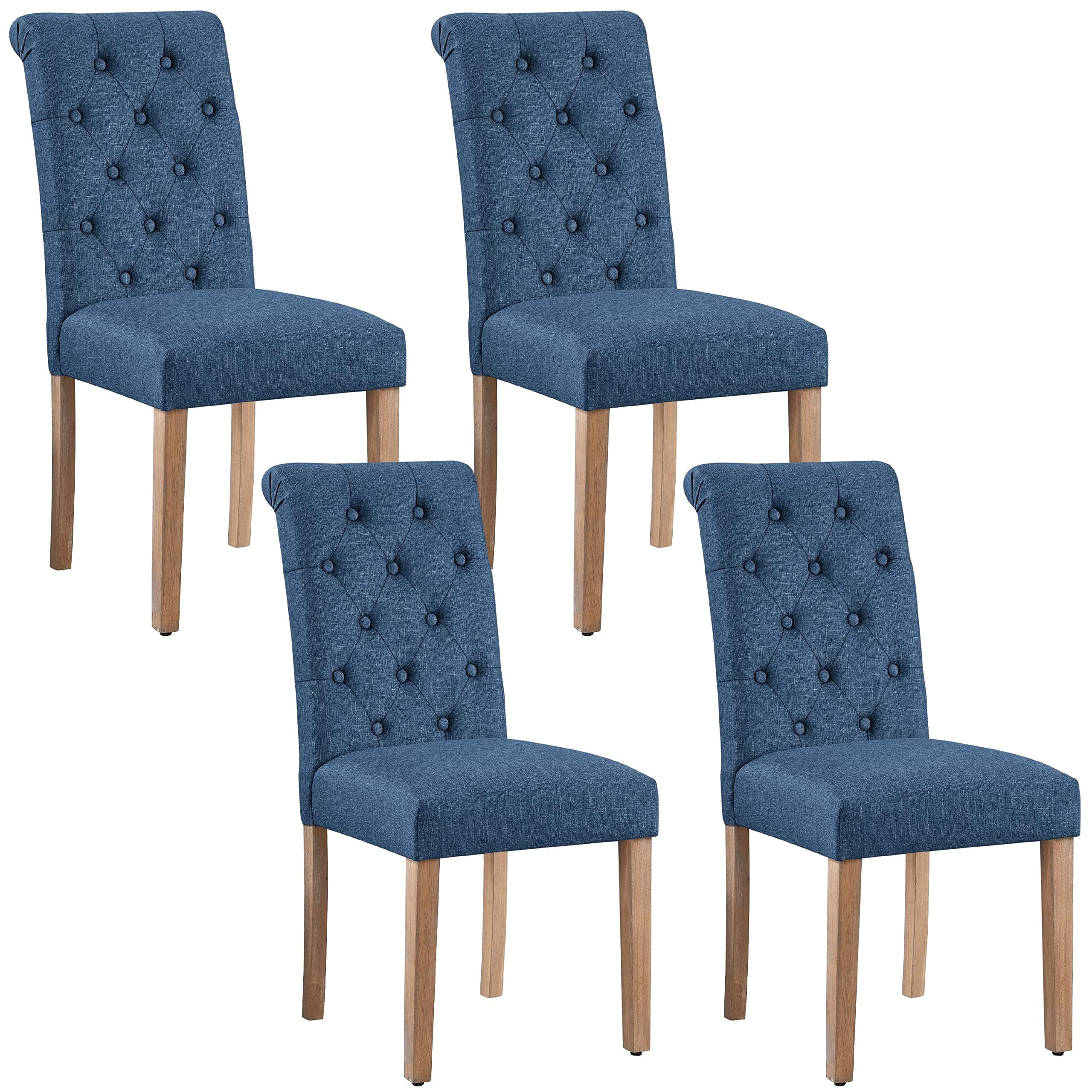Yaheetech Set de 4 Piezas Silla de Comedor Silla con Patas de Madera Tapizada Silla para Cocina Silla de Salón Azul