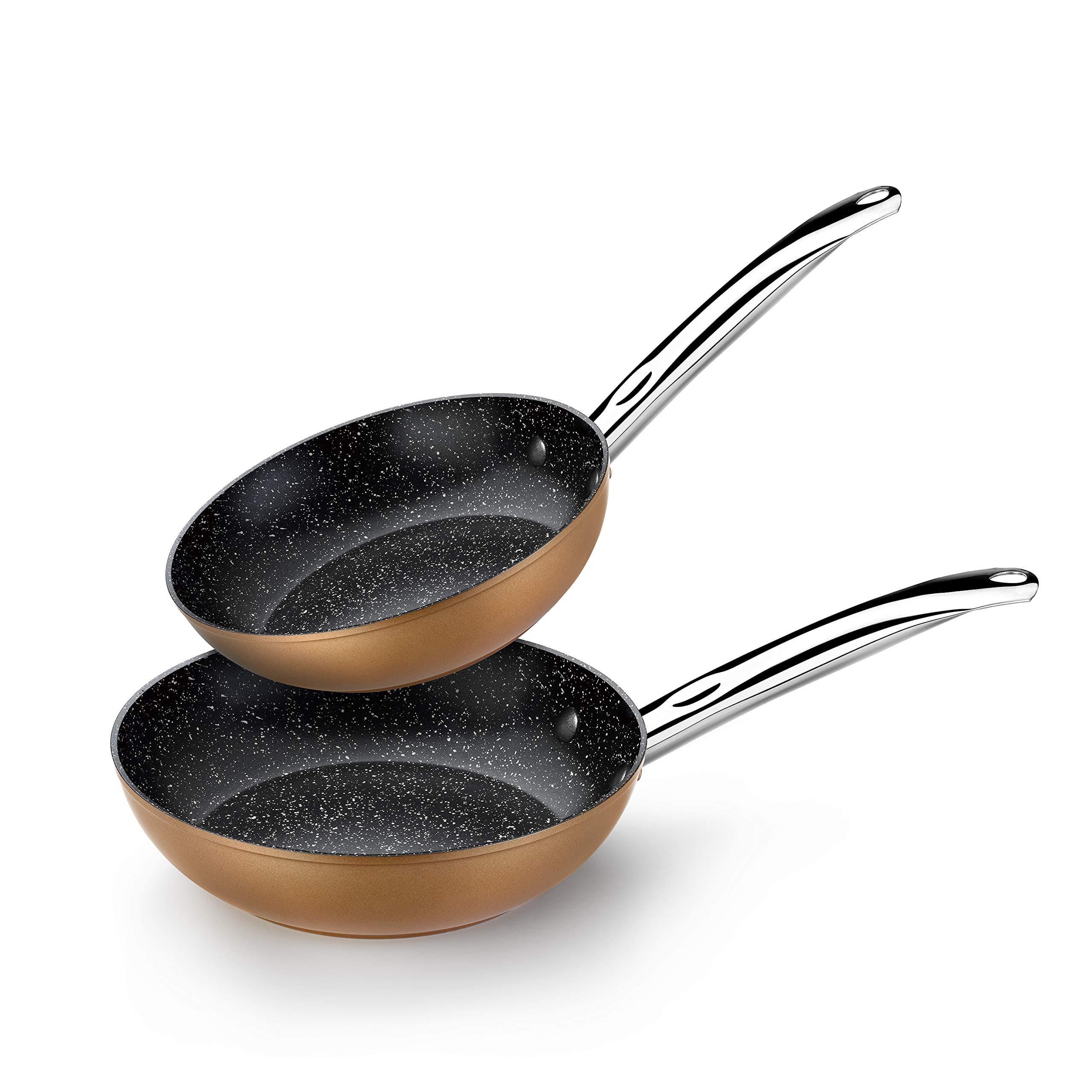Monix Copper | Set de 2 Sartenes 20-24 cm | Efecto Cobre, Aluminio Forjado Antiadherente con Partículas de Titanio, para Todo Tipo de Cocinas Incluso Inducción
