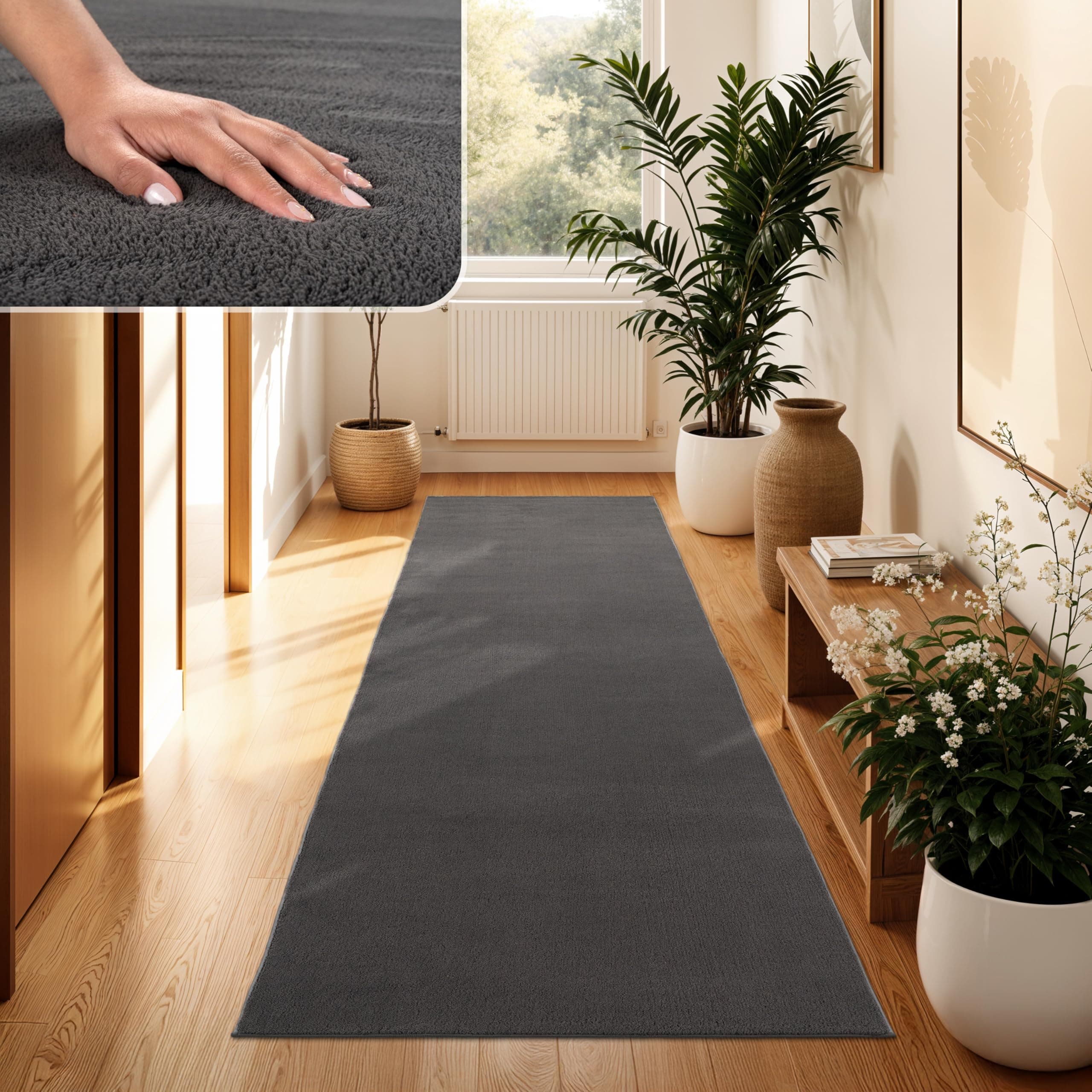 Paco Home Moderner Kuscheliger Wohnzimmer Teppich Kurzflor waschbar flauschig Weich Einfarbig Felloptik zeitlos stilvoll rutschfest pflegeleicht, Grösse:60x100 cm, Farbe:Anthrazit