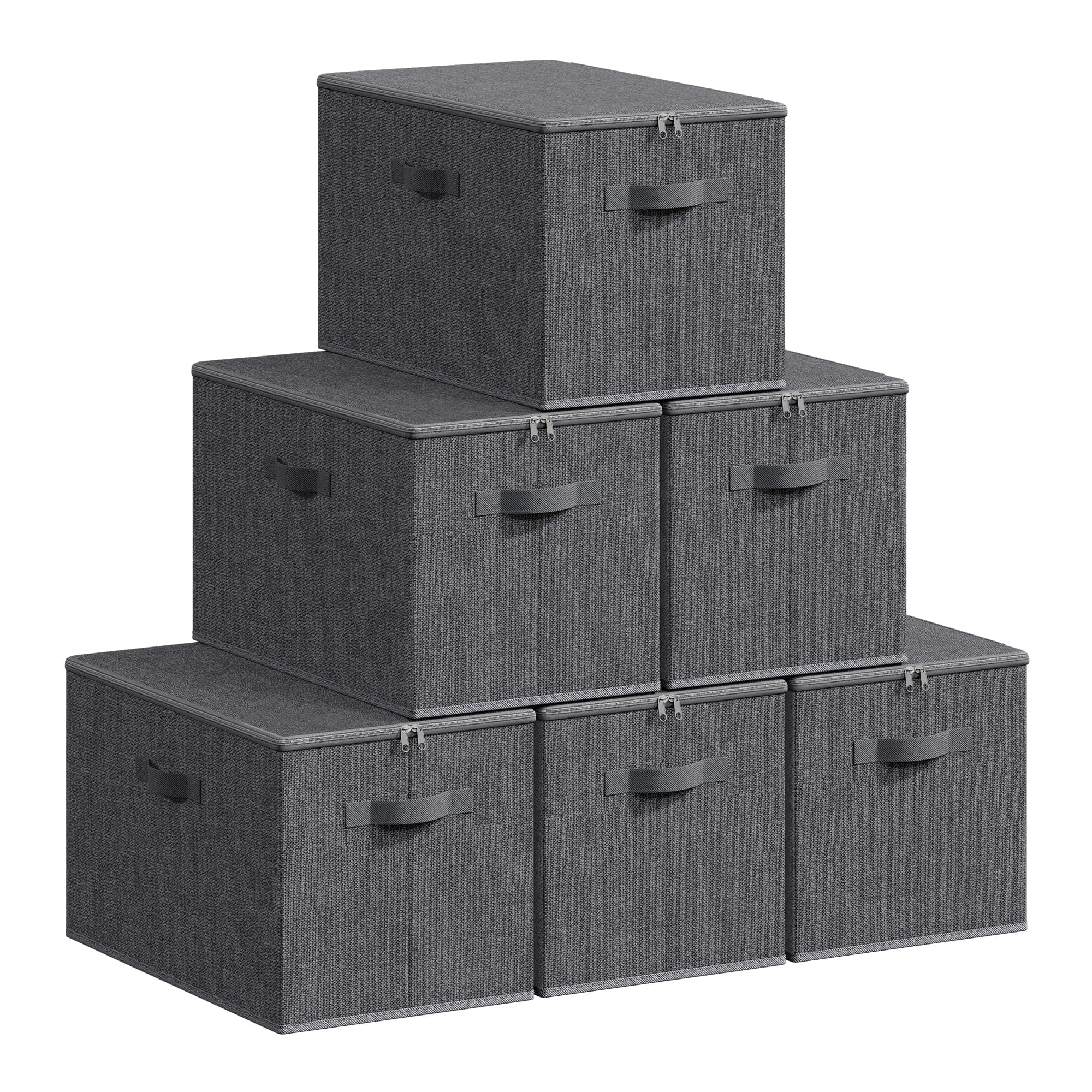 SONGMICS Aufbewahrungsbox mit Deckel, faltbare Stoffbox mit Griffen, Aufbewahrung für Kleidung, Vliesstoff, 6er Set, 50 x 30 x 30 cm, schiefergrau RZB050GN03