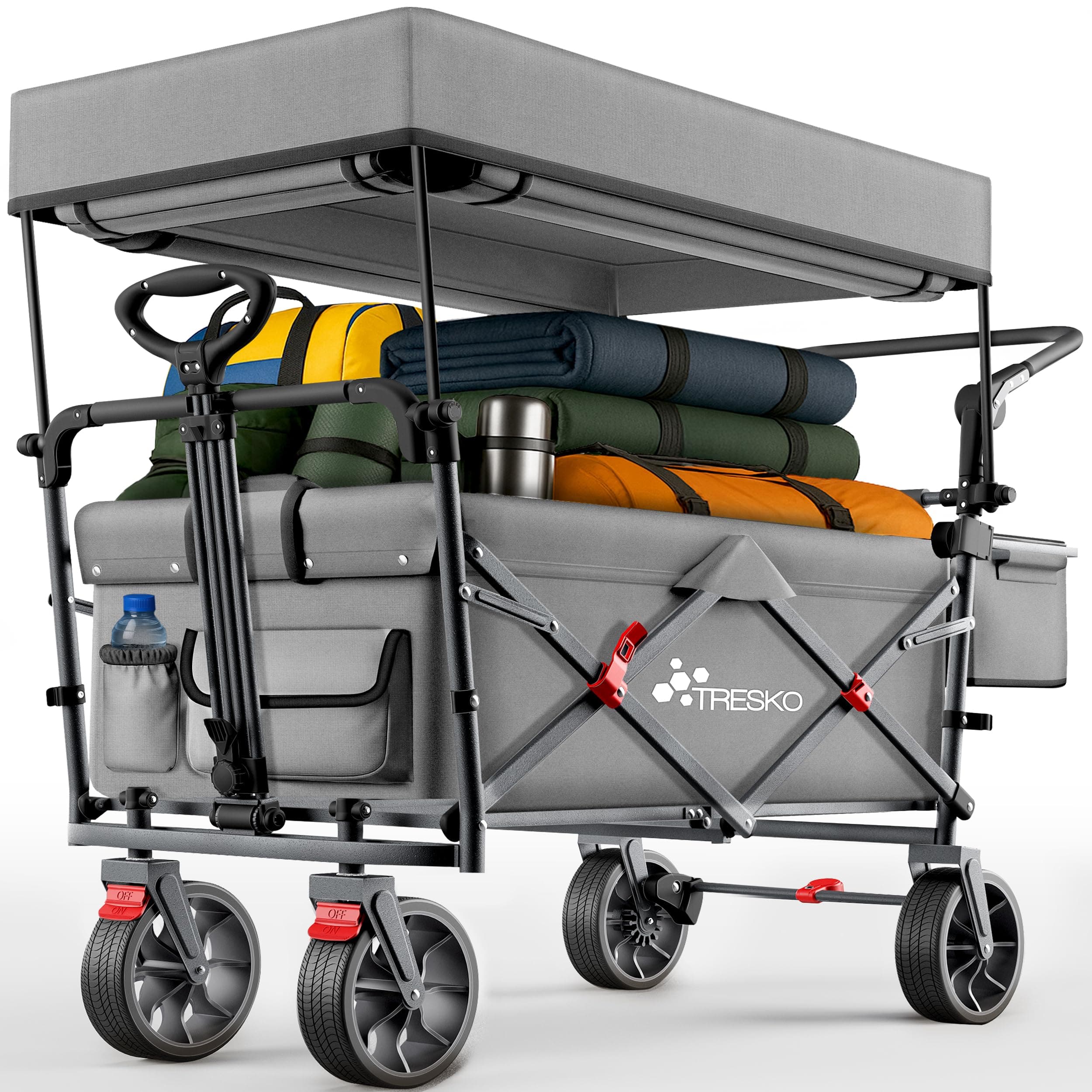 TRESKO® Carrello pieghevole con tetto, vano frigorifero e tapparelle laterali, portata massima fino a 150 kg, carrello di trasporto con pneumatici in gomma e freni di stazionamento