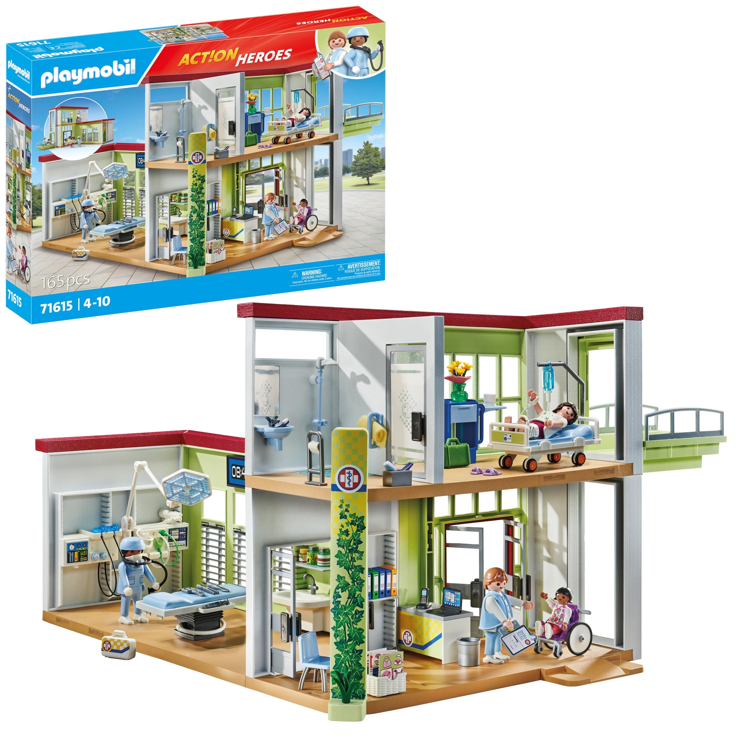Playmobil 71615 Hôpital Moderne - Action Heroes - Comprend Quatre Personnages et du matériel médical - Dès 4 Ans