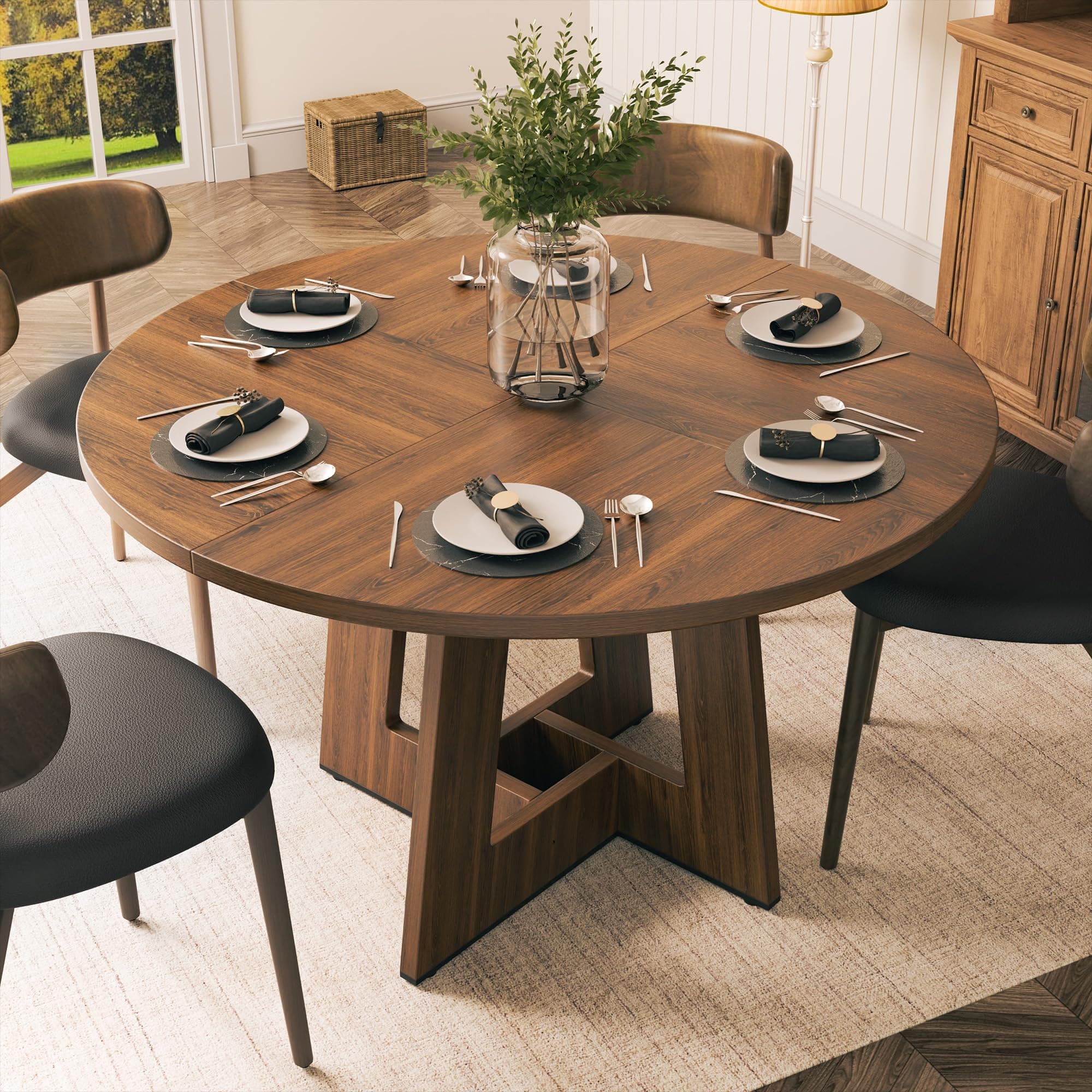 YOUDENOVA Table à Manger 120 cm, Rétro Table Ronde, Table à Manger Bois, Table de Cuisine 4 à 6 Personnes, Convient aux salles à Manger et aux Cuisines, Brun (Une Seule Table)