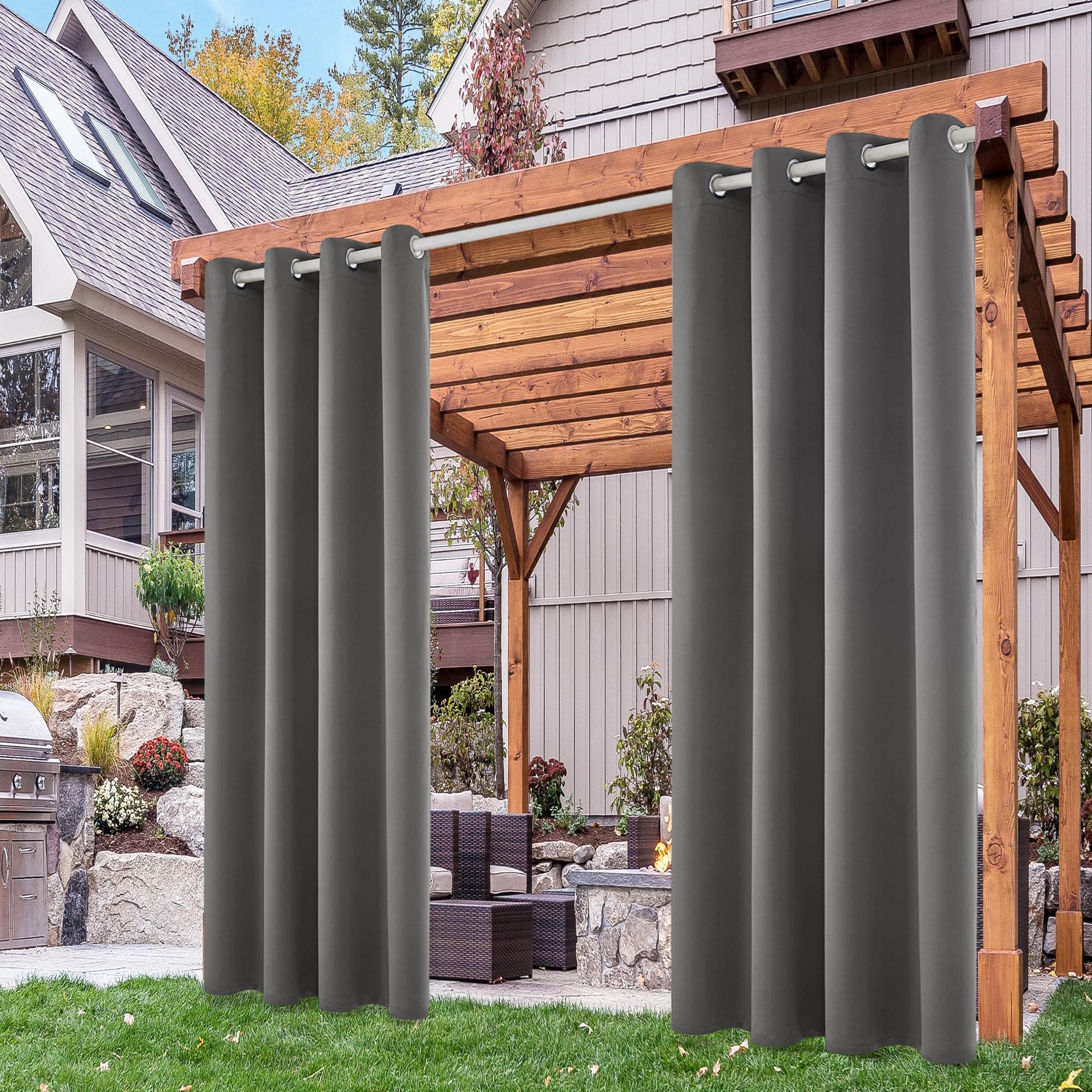 Deconovo Tende da Sole per Esterno con Anelli – Tenda Oscurante Termica e Idrorepellente per Gazebo, Balcone, Patio e Soggiorno, 2 Pezzi 140x270 CM, Grigio Chiaro