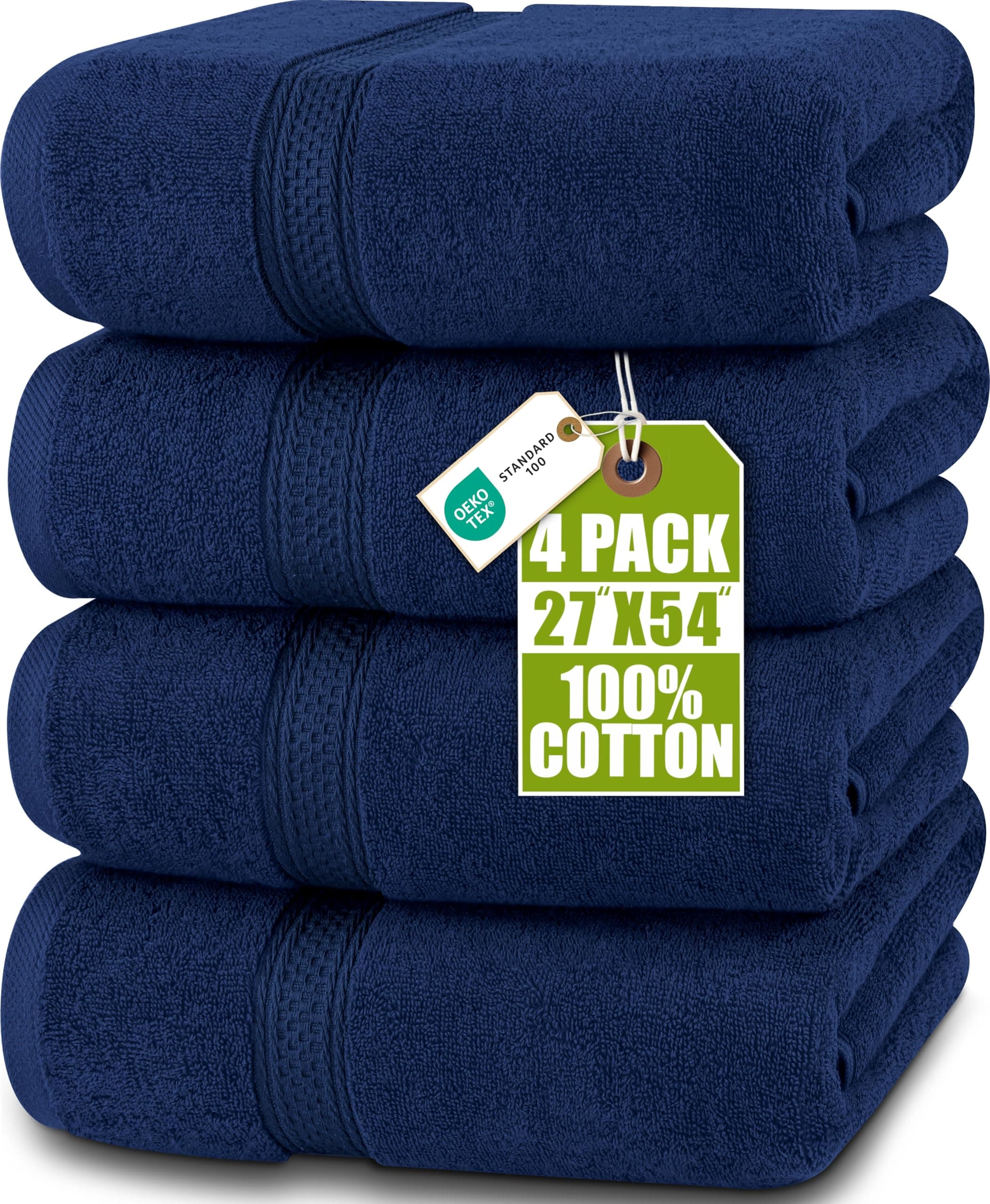Utopia Towels - Lot de 4 Serviettes de Bain (69x137 cm) - 100% Coton filé à l'anneau, séchage Rapide, très absorbantes, Douces au Toucher, parfaites pour Un Usage Quotidien - Bleu Marine