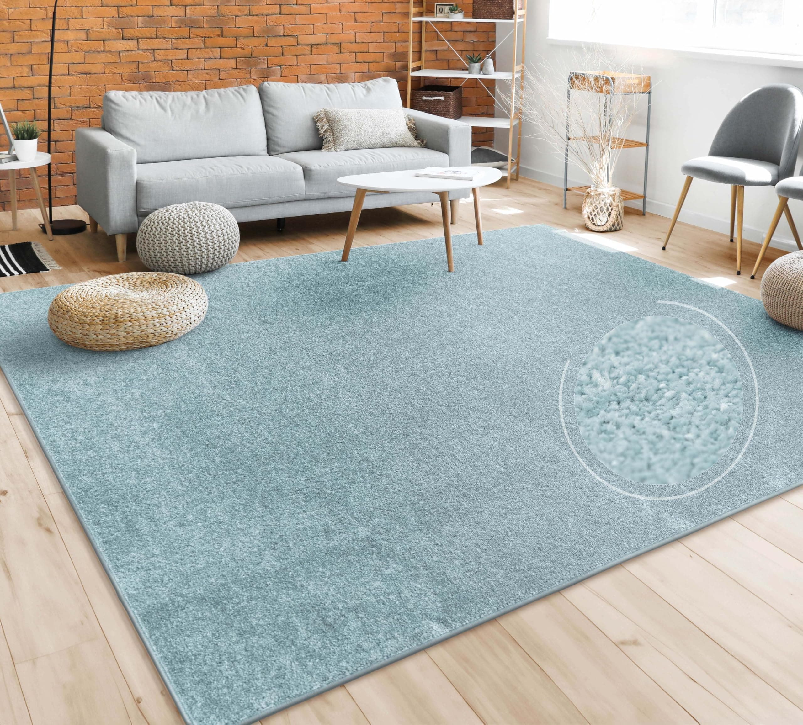 Paco Home Teppich Wohnzimmer Schlafzimmer Esszimmer Kurzflor Moderne Optik Einfarbig Pastell, Grösse:200x280 cm, Farbe:Türkis