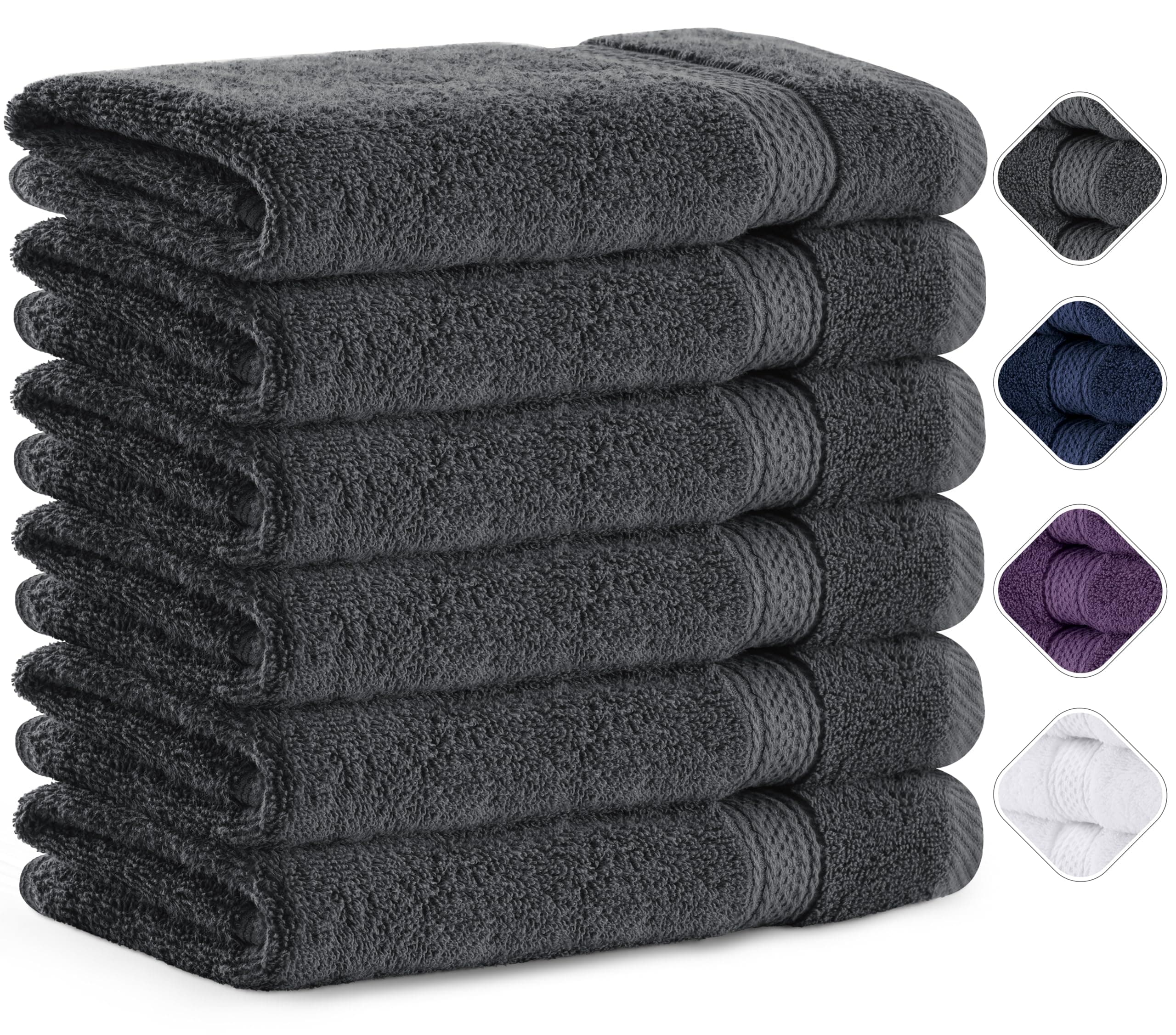 Utopia Towels Set di 6 Asciugamani Mani, 50 x 100 cm, Grigio | 100% cotone, altamente assorbente, con gancio, lavabile in lavatrice, qualità da hotel e spa