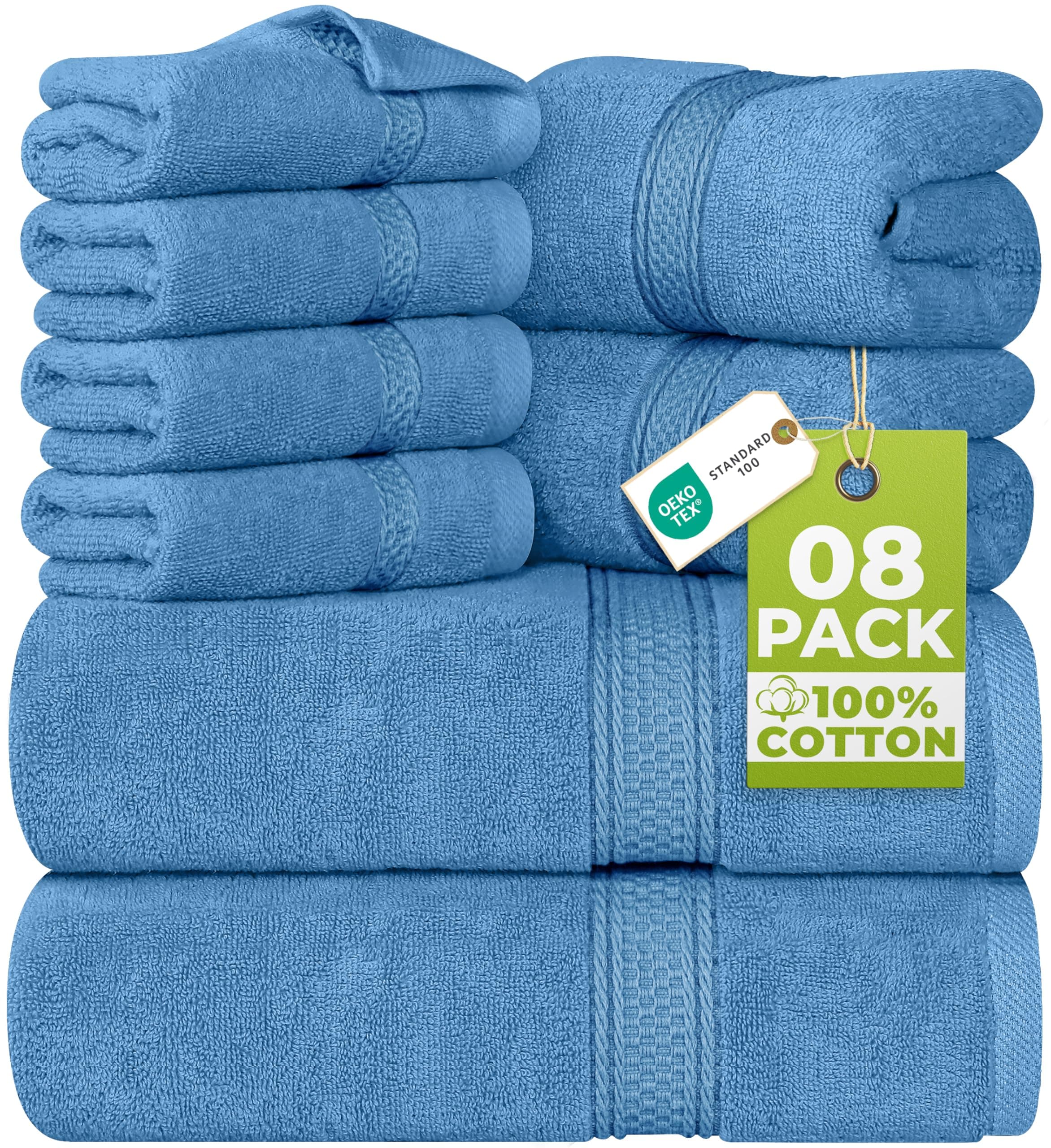 Utopia Towels Set Di Asciugamani Da 8 Pezzi Blu Elettrico | 2 Asciugamani Da Bagno, 2 Asciugamani a Mano, 4 Panni Da Lavare, Altamente Assorbente Per Bagno, Palestra, Hotel e Spa
