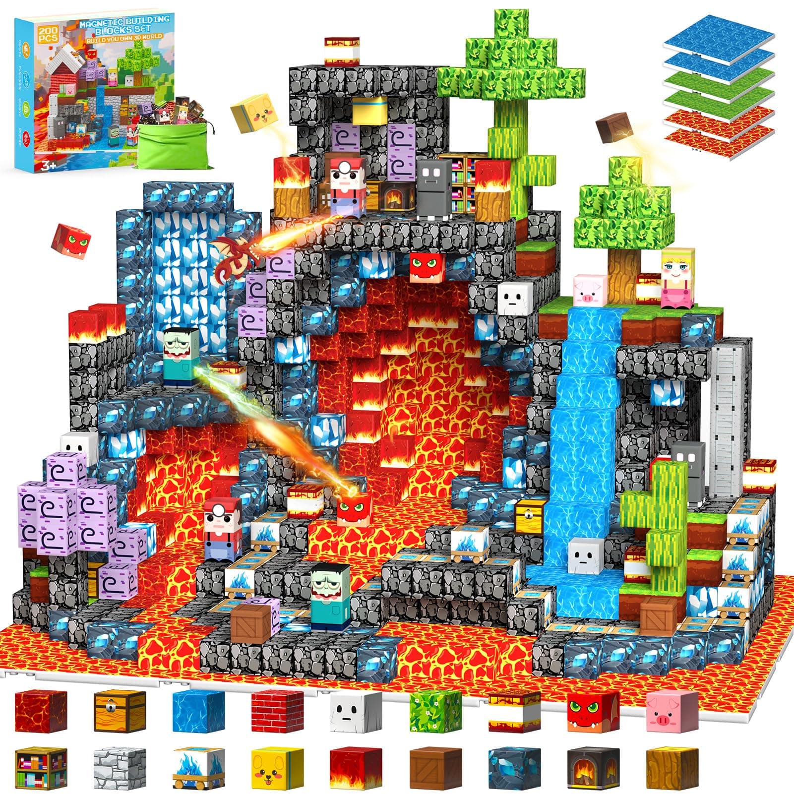 iKidiki 200 Pièces Cube Magnetique Enfant, Jouet Enfant 3 4 5 6 Ans Garcon Bloc de Construction Magnétique Cadeau Garcon Fille 3-6 Ans Jeu Magnétique STEM