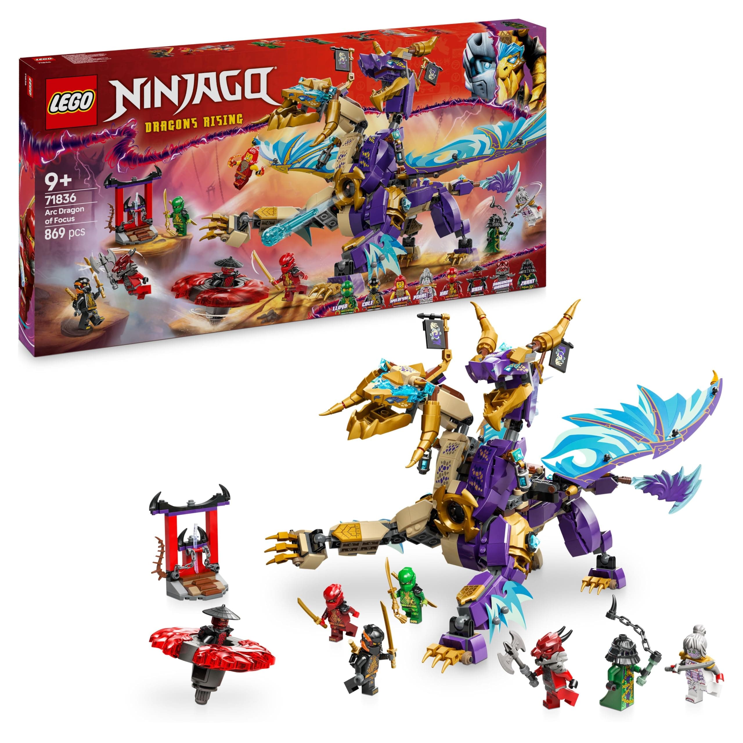 LEGO NINJAGO Dragón de la Concentración: Arc Set con 8 Minifiguras, Armas Ninja y Spinner de Spinjitzu, Juguete de Interactivo de Construcción para Niños y Niñas de 9+ Años, Regalo de Cumpleaños 71836
