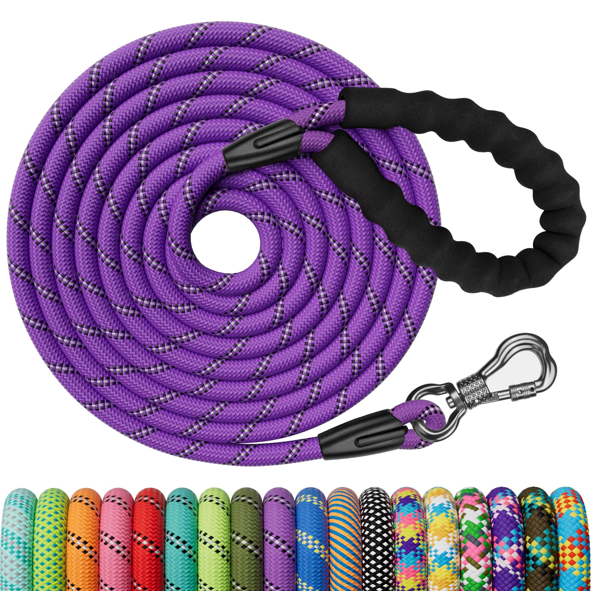 X XBEN Longe pour Chien 15M, Laisse de Dressage pour Chien, Laisse avec Poignée Confort et Mousqueton Verrouillable, Longe Robuste pour Petits, Moyens et Grands, Violet