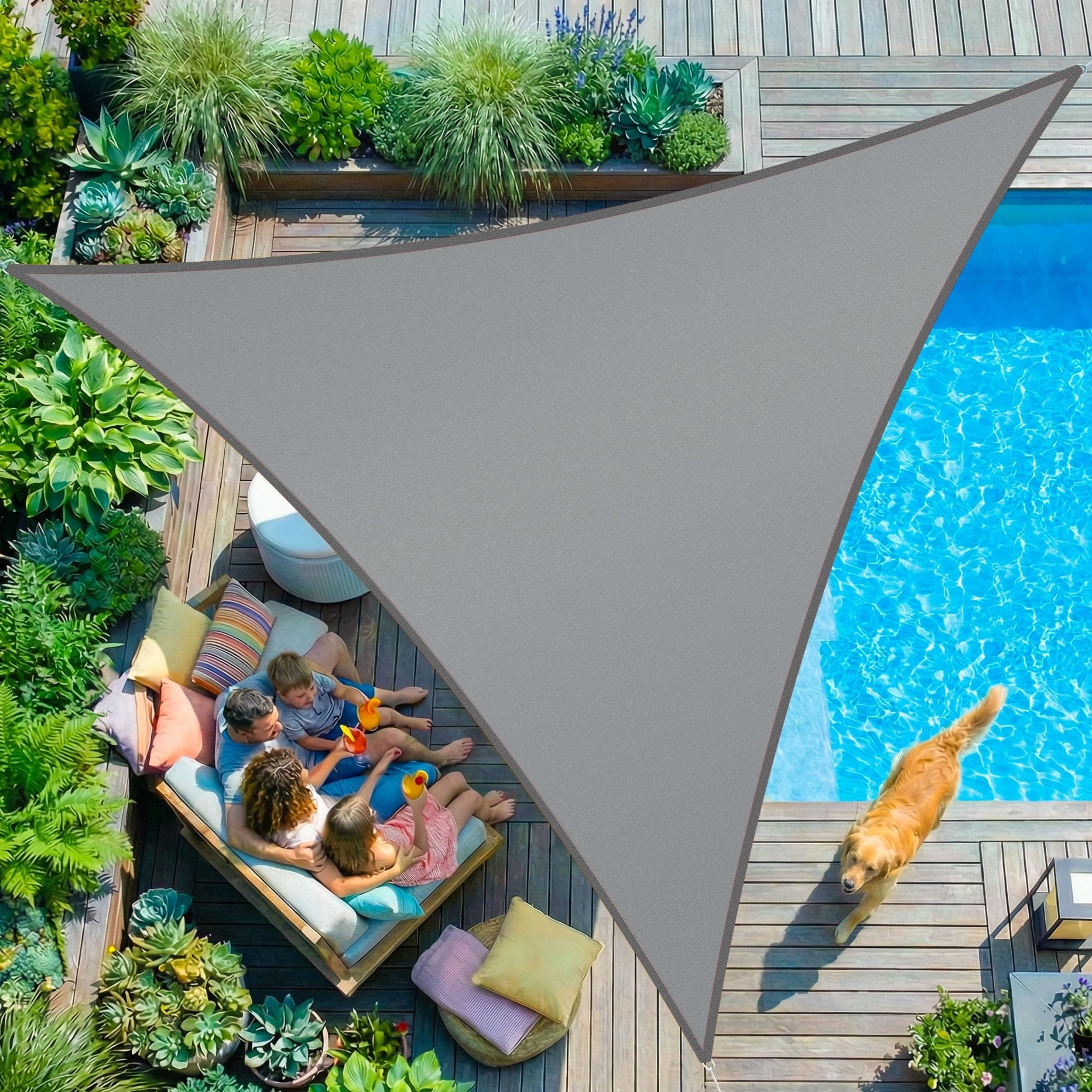 KESSER® Sonnensegel Sonnenschutz Windschutz | HDPE Gewebe | wasserabweisend & windabweisend | Dreieck 5x5x5m | 5-Fach quer vernäht robust & stabil Schattenspender Garten Balkon Terrasse Grau