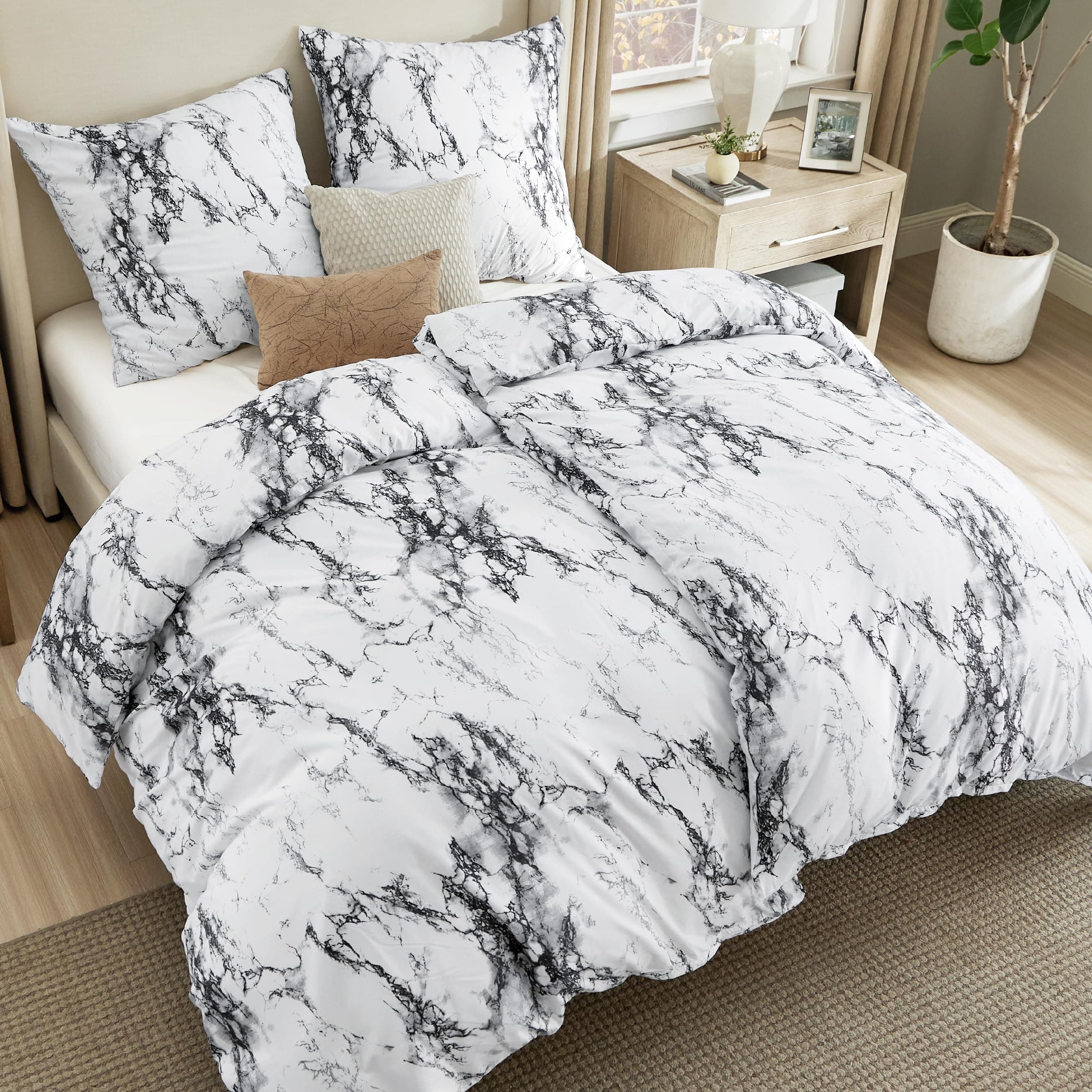 BEDSURE Bettwäsche 135x200 4teilig Bettbezug - Bettwäsche-Sets 135 x 200 cm 2er Set mit 2 Kissenbezüge 80x80cm, Weich Wendebettwäsche Bedding Marmor Weiß Muster mit Reißverschluss