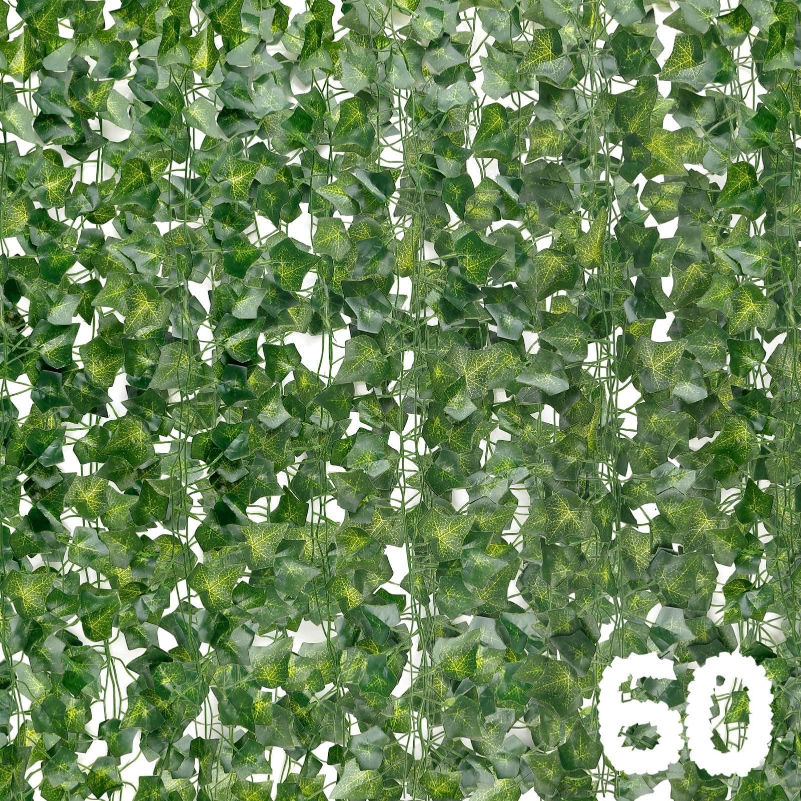 DazSpirit 60 Piezas Plantas Hiedra Artificial, Hojas de Hiedra Guirnalda, 126m Guirnalda Hiedra Artificial Decoración Interior y Exterior, De Jardín, Valla, Hogar, Boda, Escalera para Decoración