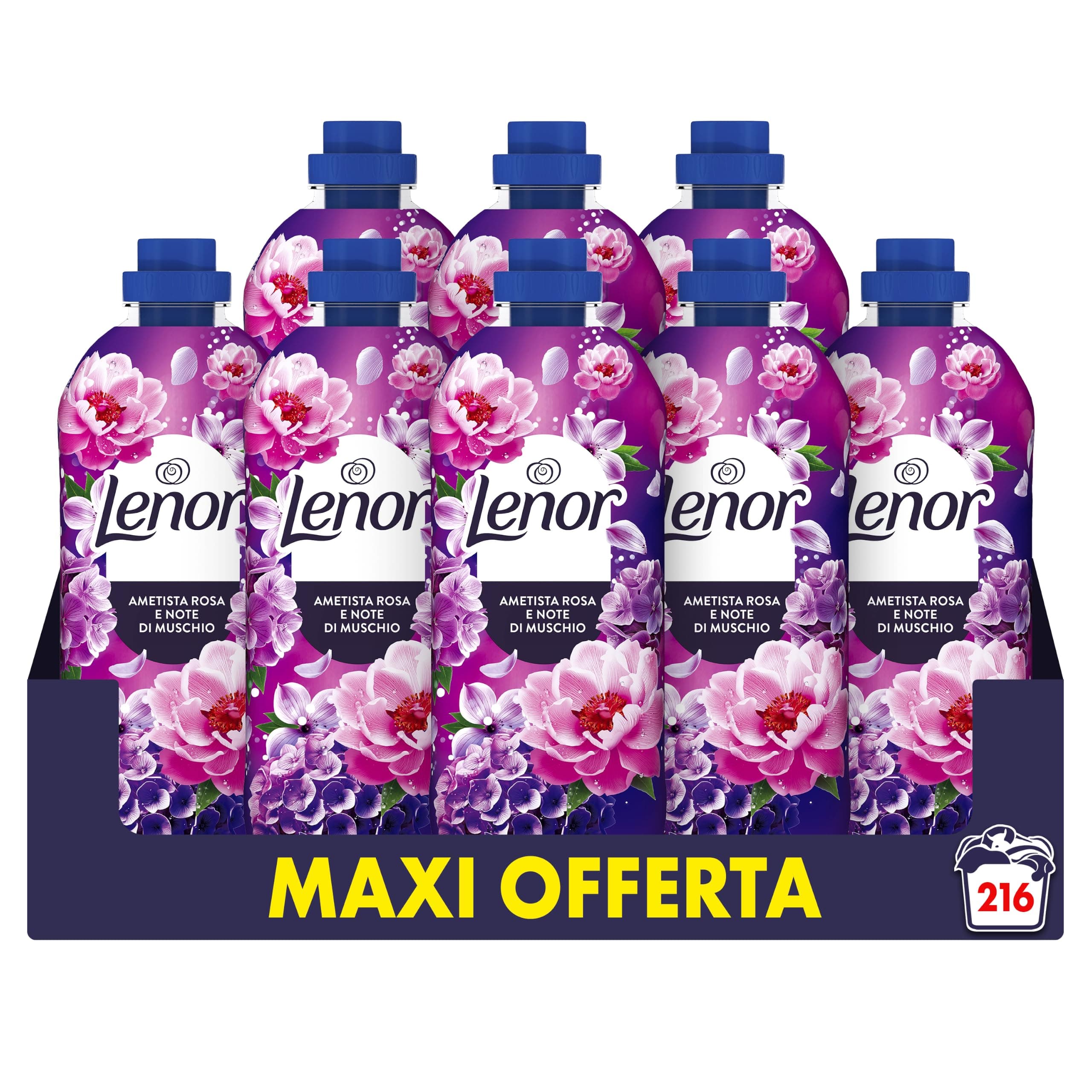 Lenor Ammorbidente Lavatrice Concentrato 216 Lavaggi (27x8), Ametista Rosa E Note Di Muschio, Freschezza Che Dura 3 Volte Più A Lungo Con Tecnologia Olii Profumati