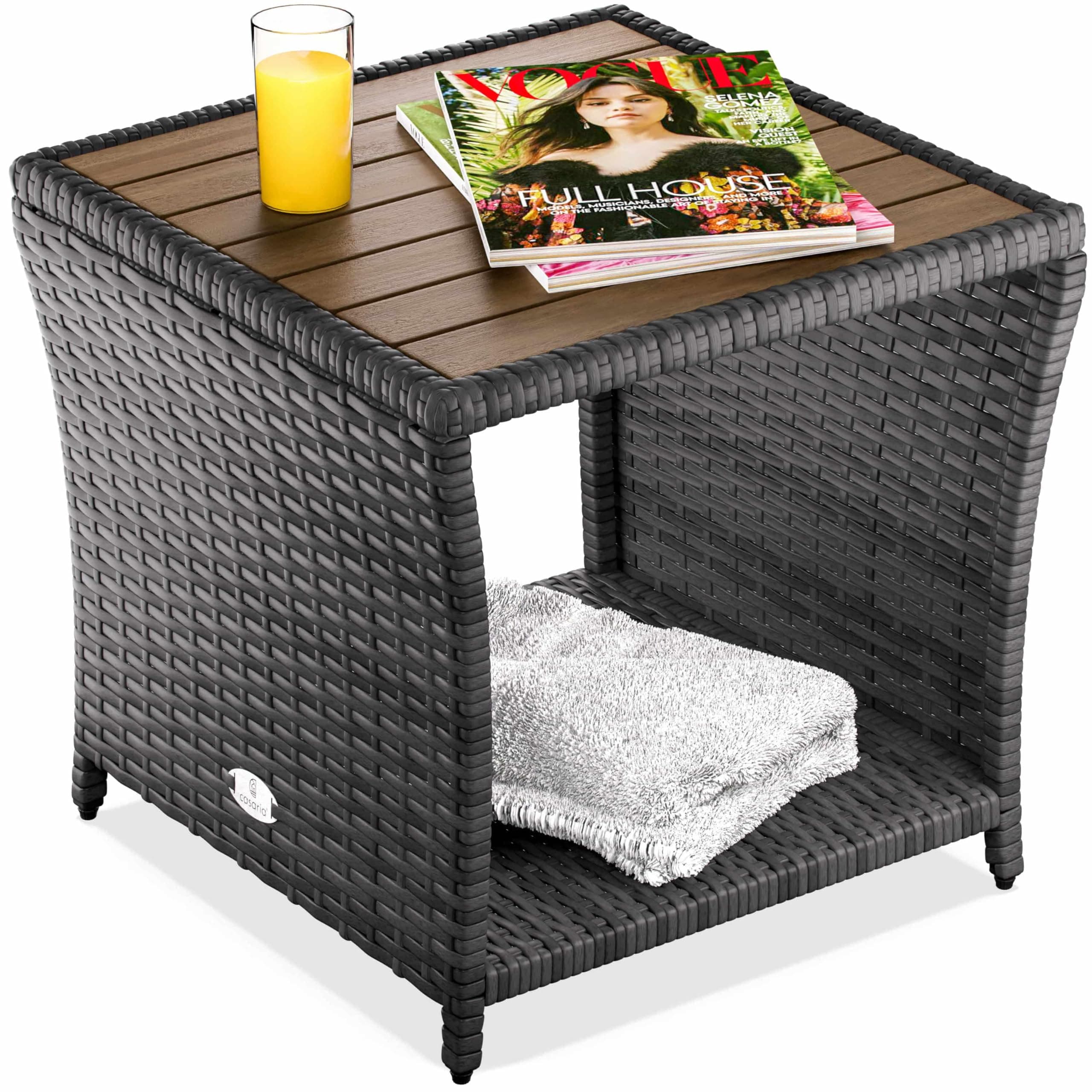 Casaria® Beistelltisch Grau Wetterfest Klein Holz Polyrattan Akazie 45x45x40cm 80kg Belastbarkeit Outdoor Tisch Gartentisch Balkontisch Gartenmöbel
