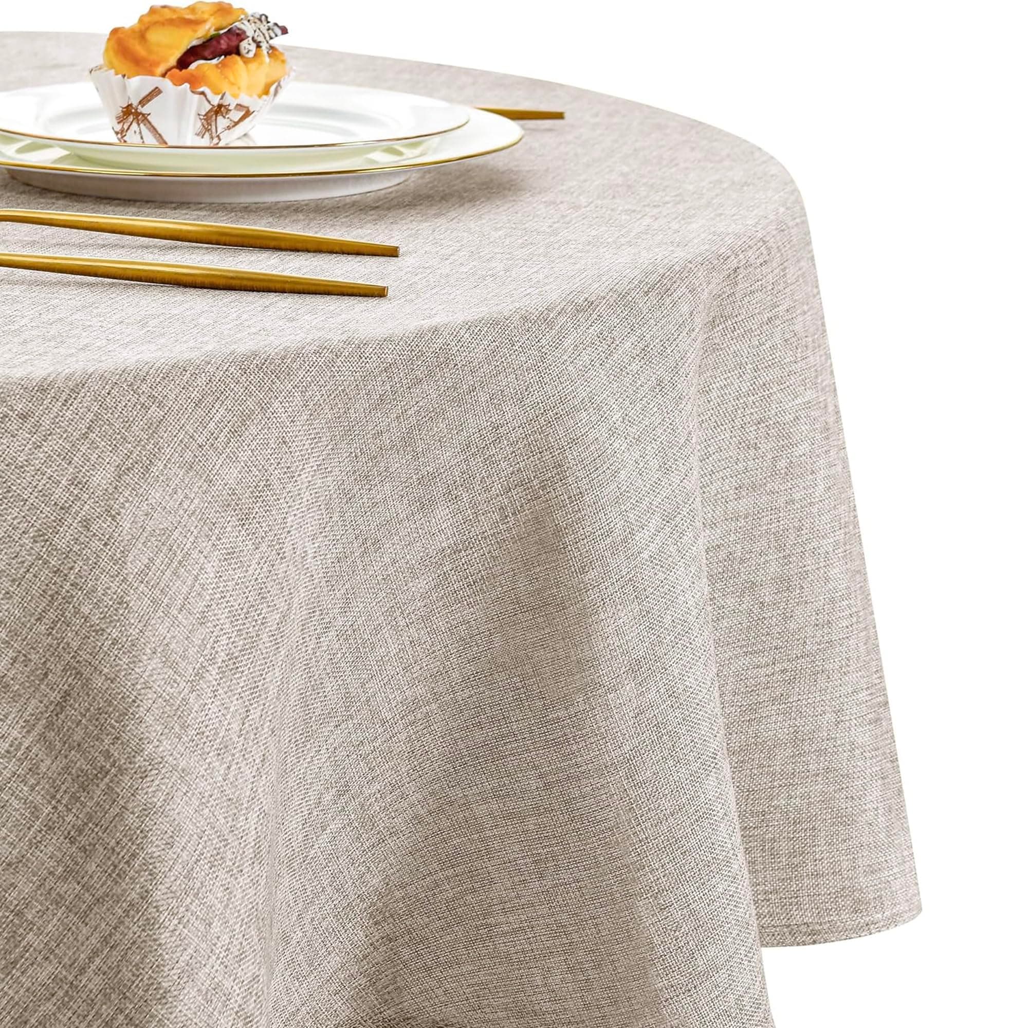 DWCN Nappe Ronde Exterieur Impermeable Anti Tache Effet Lin Tissu Lavable, Pierre, 180 cm Rond, Nappe Anniversaire Facile à Laver et Repasser, Nappe pour Salle à Manger, Jardin en Plein Air Jardin