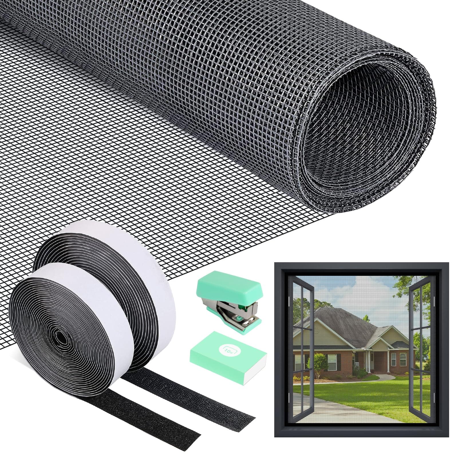 PITMT Mosquiteras para Ventanas, 120x250cm Tela Mosquitera Ventana Ajustable Sin Perforaciones, Malla Mosquitera Ventana con Cinta Adhesiva, Rollo Mosquitera Fibra de Vidrio de Insectos de Protección
