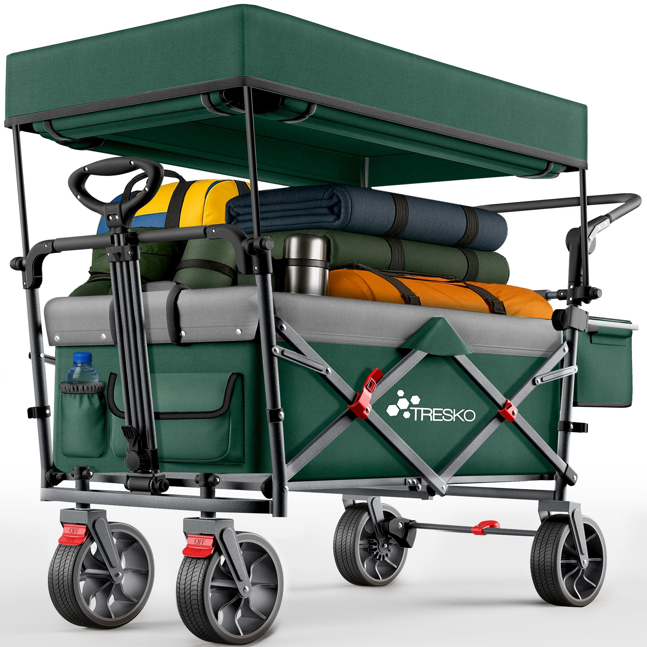 TRESKO® Carrello pieghevole con tetto, vano frigorifero e tapparelle laterali, portata massima fino a 150 kg, carrello di trasporto con pneumatici in gomma e freni di stazionamento