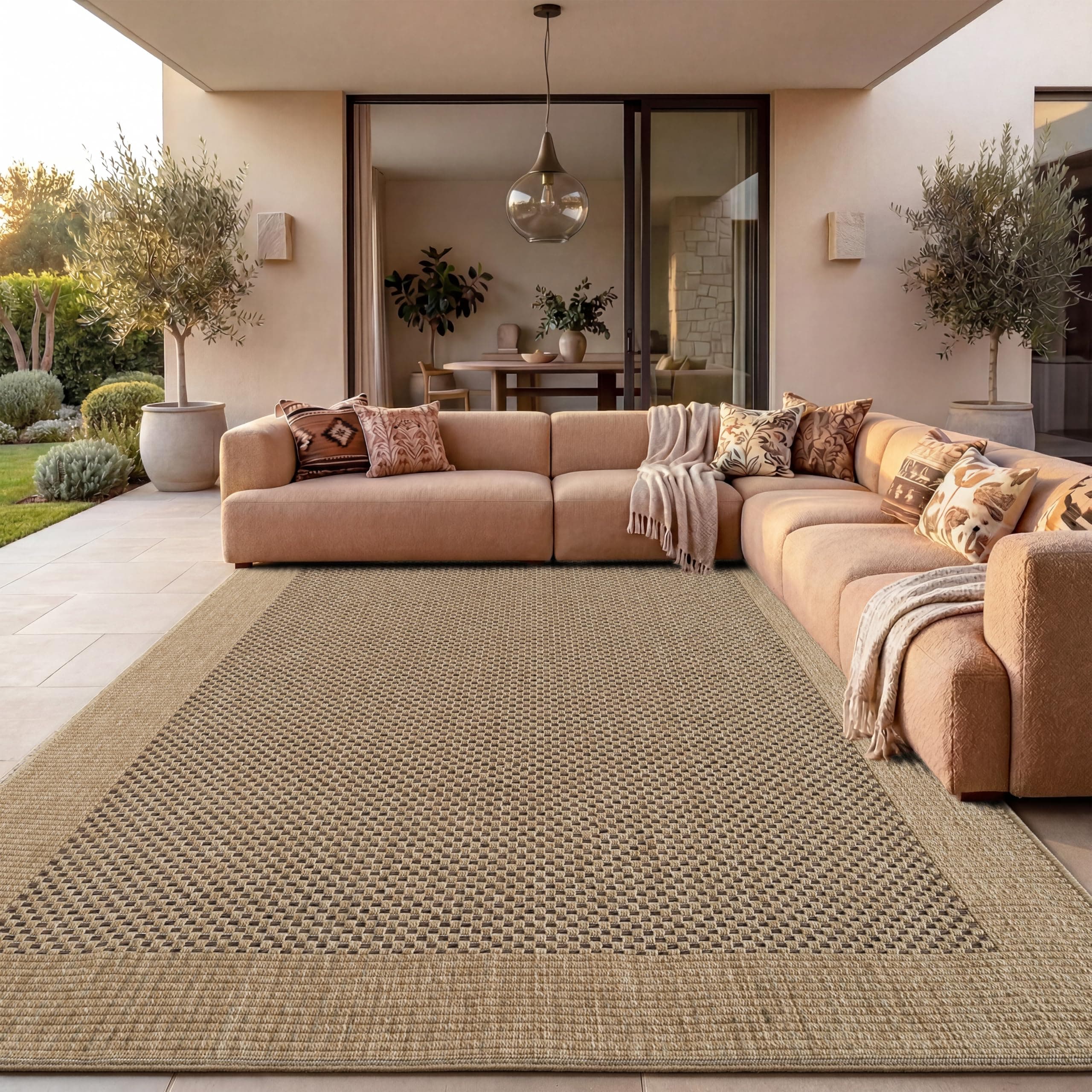 Paco Home Tapis d'extérieur Look Jute - Naturel & Noir, Robuste & Élégant, Idéal pour Terrasse & Salon, Beige 1, 80x150 cm