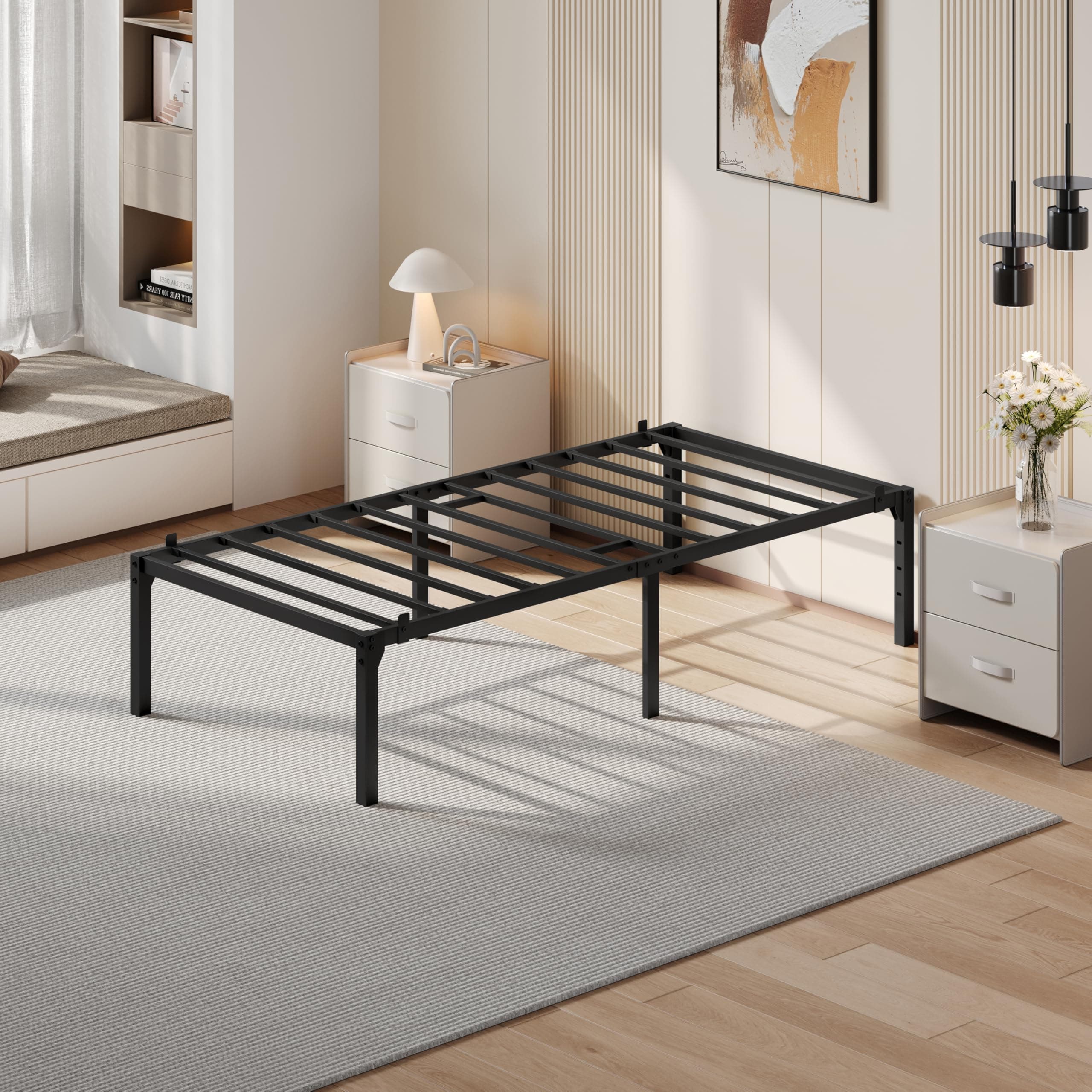 Yaheetech Bastidor de Cama Metálico Listones de Acero Espacio de Almacenamiento Bajo la Cama Fácil Montaje Cama Individual 90 x 190 x 41.5 cm Negro