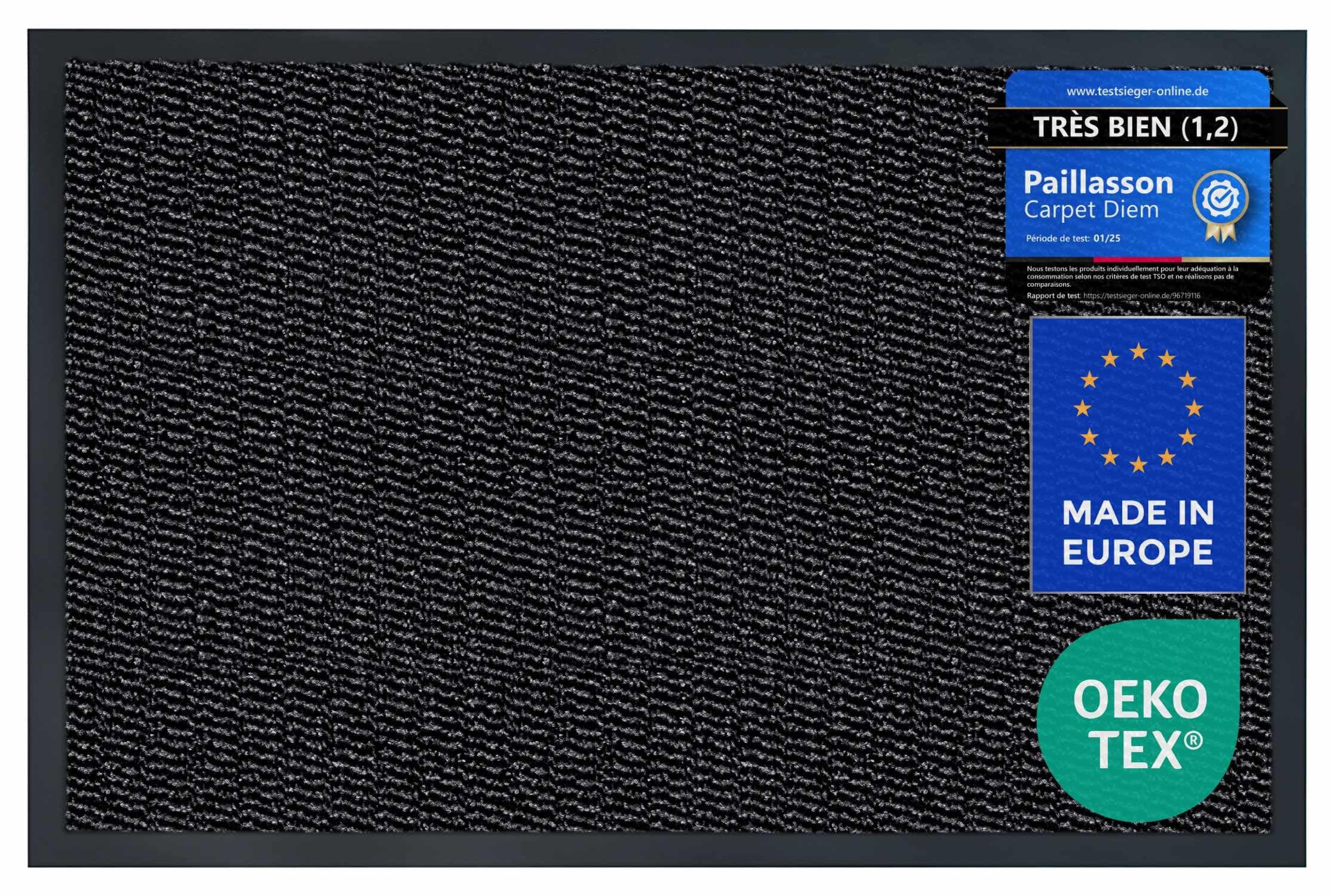 Carpet Diem Paillasson Interieur Entree 40x60 cm en Anthracite-Noir I Tapis Entree Interieur Absorbant pour Une entrée Propre I Antidérapant & Entretien Simple I Fabriqué en EU