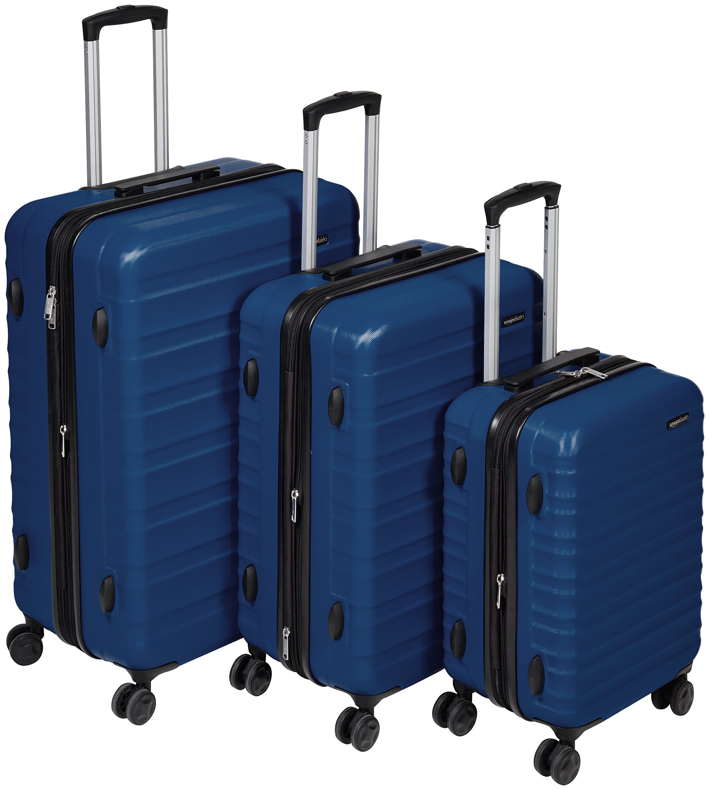 Amazon Basics Set de Valises Rigides (Petite + Moyenne + Grande) - Bagages Extensibles ABS avec 4 Roulettes Doubles Pivotantes - Résistantes aux Rayures et Légères - Bleu Marine